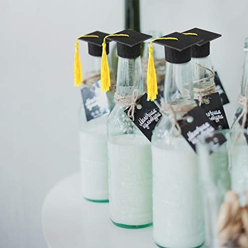36 Pieces 2026 Mini Graduation Caps with Tassels Graduation Wine Bottle Toppers Black Cap with Gold Tassel