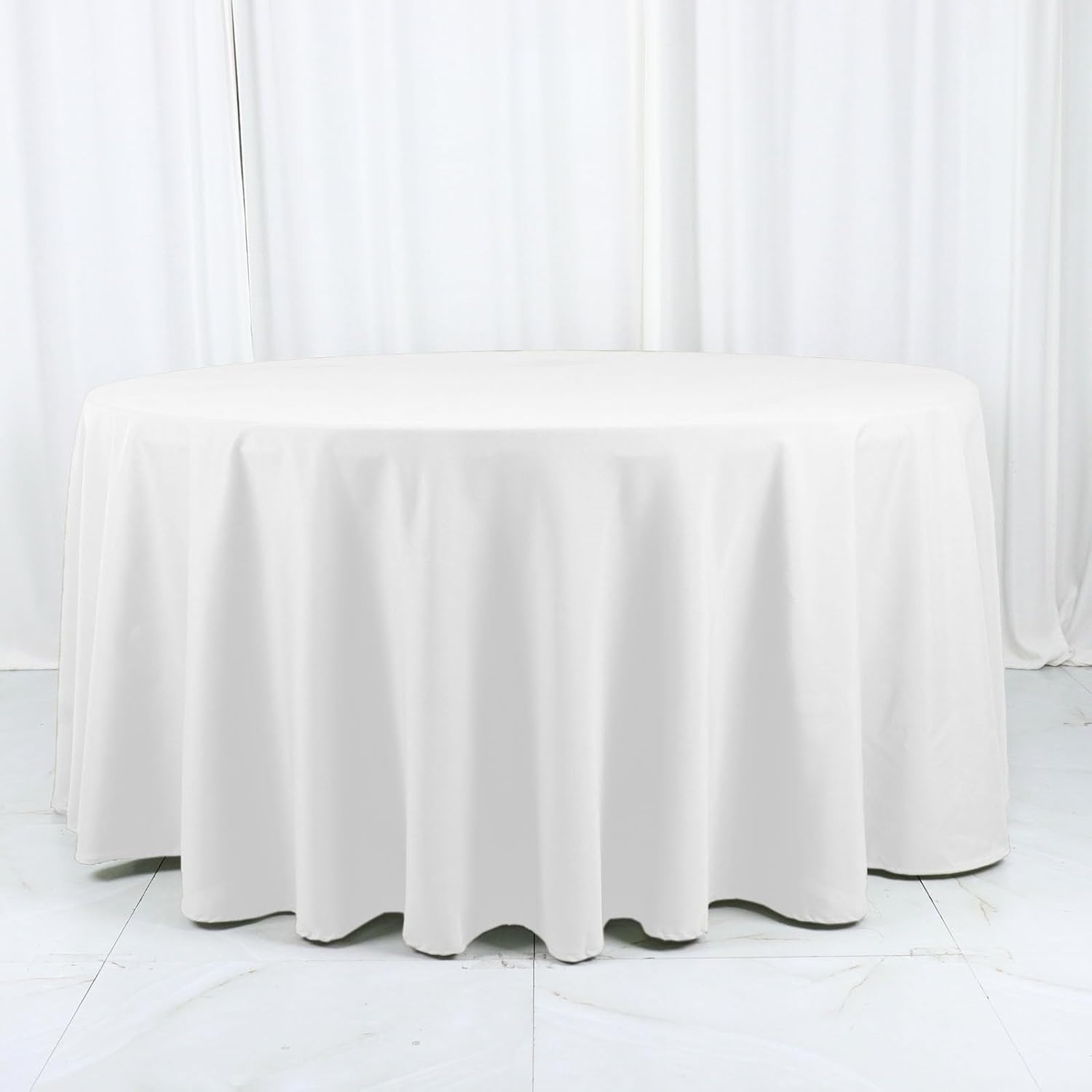 Efavormart White Cotton Blend Round Tablecloth 120" Seamless for 5 Foot Table with Floor-Length Drop