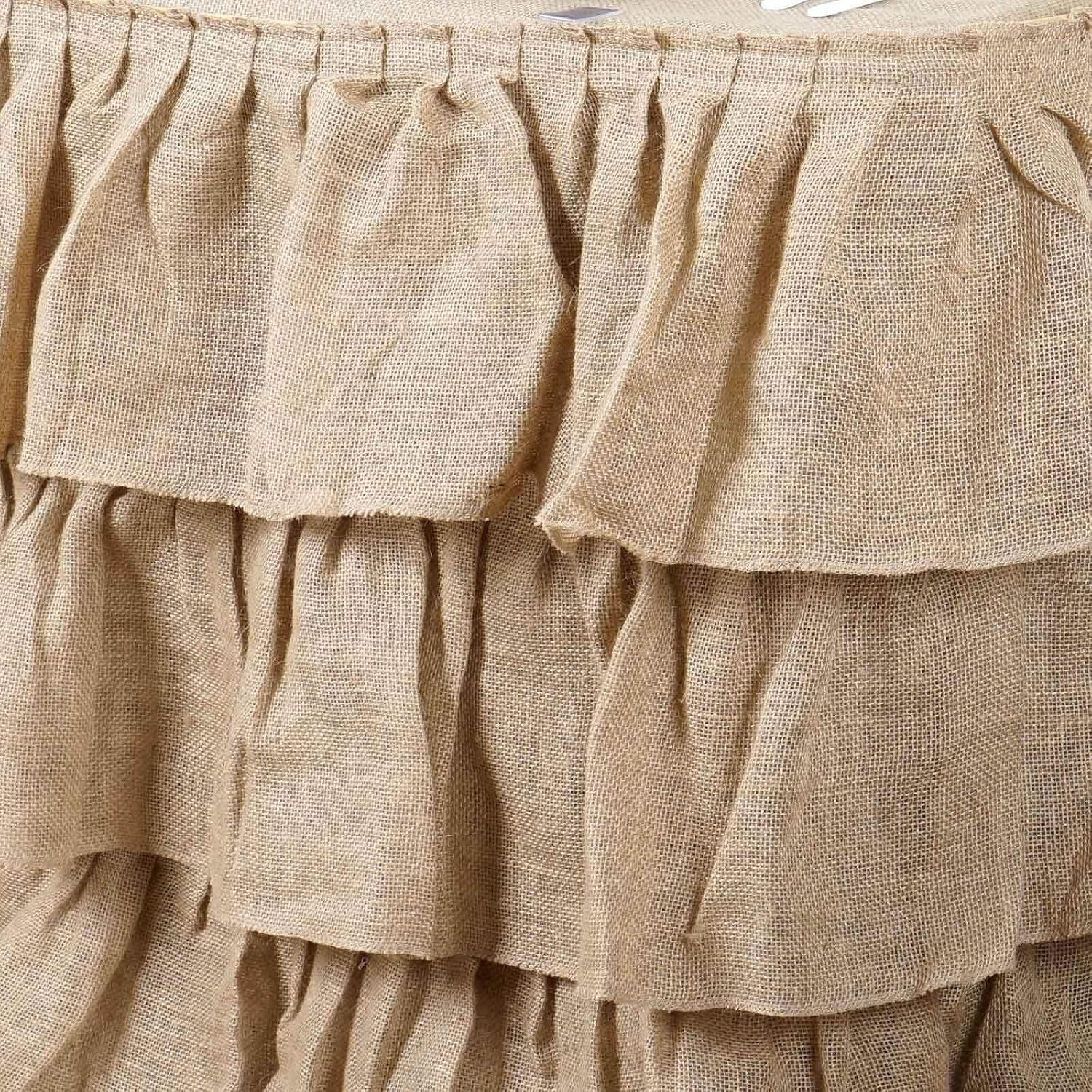 Efavormart 3 Tier Rustic Elegant Ruffled Burlap Table Skirt for Kitchen Dining Catering Wedding Party Decorations Events - 14 Ft