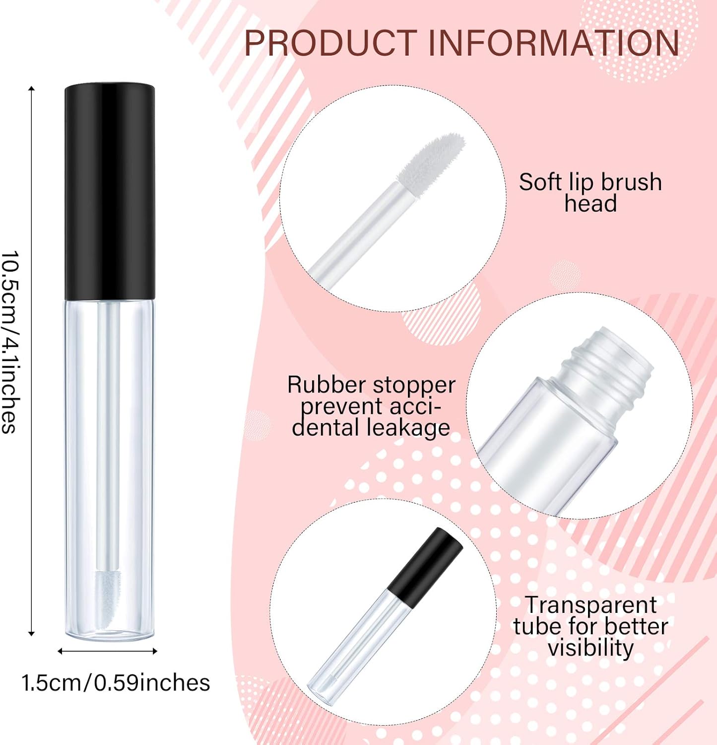50 Pack 10 ml Empty Lip Gloss Tube Containers Clear Refillable Lip Balm Bottles Plastic Lipstick Tubes with Rubber Inserts Cosmetic Tools for Travel, DIY Makeup, Personal Cosmetic Black