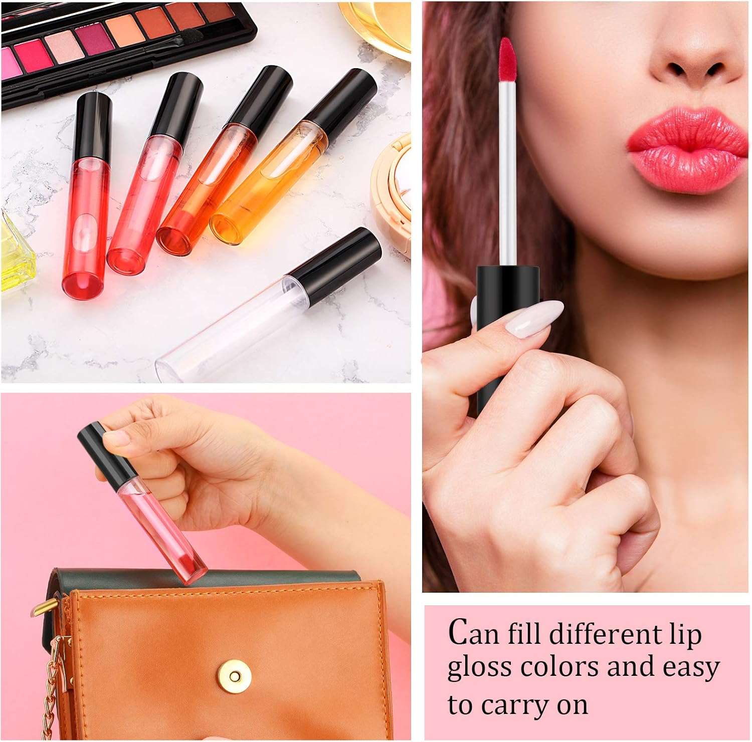 50 Pack 10 ml Empty Lip Gloss Tube Containers Clear Refillable Lip Balm Bottles Plastic Lipstick Tubes with Rubber Inserts Cosmetic Tools for Travel, DIY Makeup, Personal Cosmetic Black