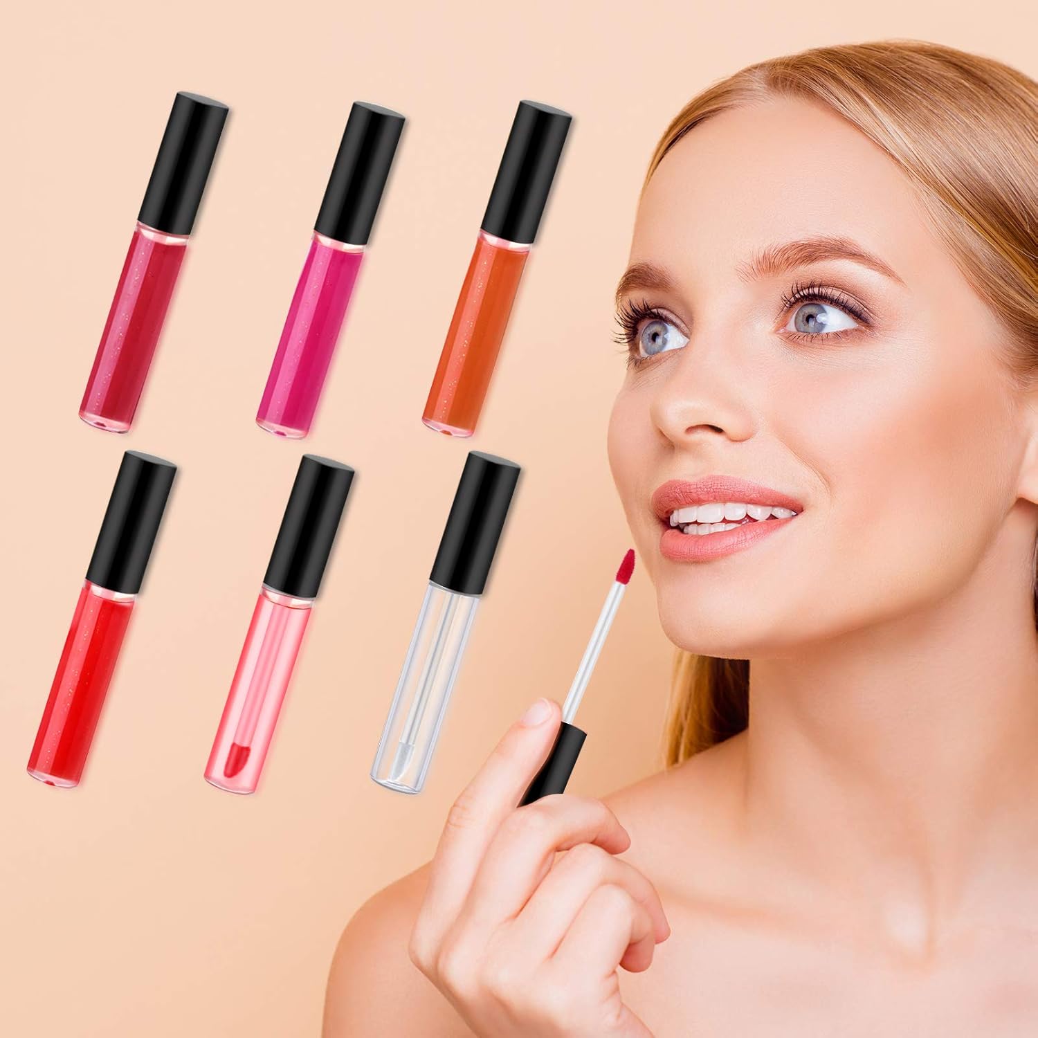 50 Pack 10 ml Empty Lip Gloss Tube Containers Clear Refillable Lip Balm Bottles Plastic Lipstick Tubes with Rubber Inserts Cosmetic Tools for Travel, DIY Makeup, Personal Cosmetic Black