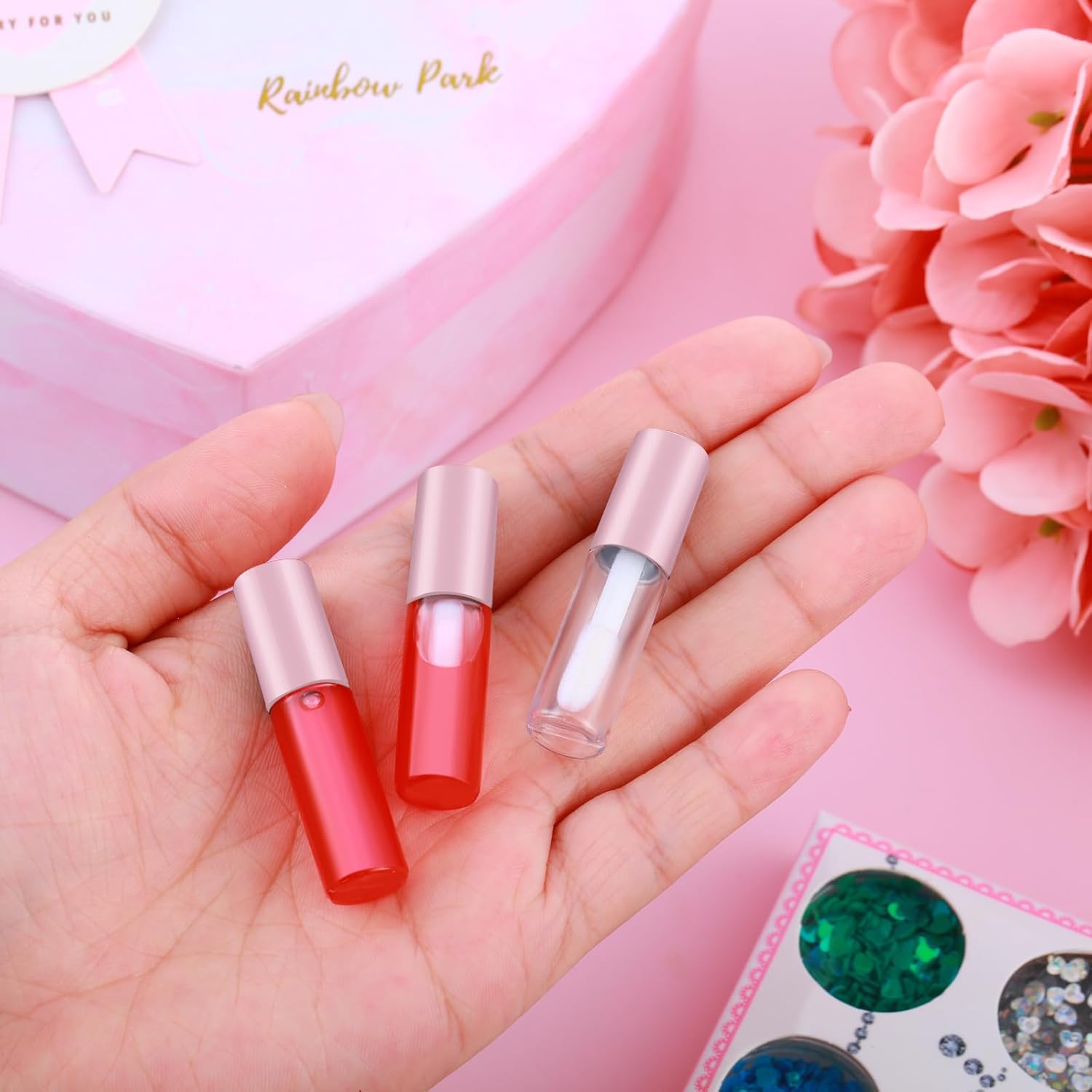 100 Pieces 1.2 ml Clear Mini Lip Gloss Tube Refillable Empty Lip Balm Gloss Containers for DIY Makeup, Pink