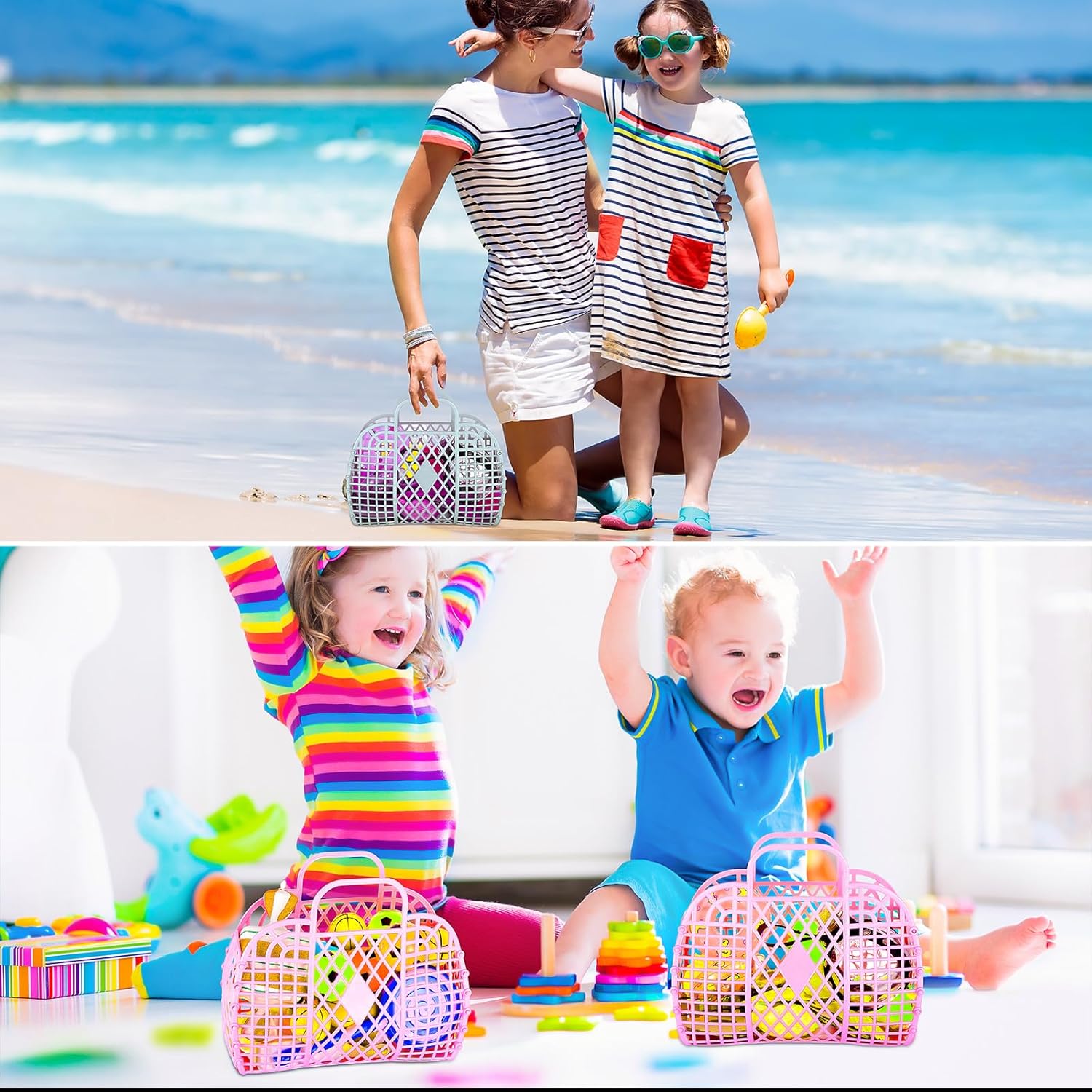 8 Pcs Jelly Bags Bulk Jelly Purse Plastic Basket Party Favor Beach Handbags Easter Egg Basket for Women Girls Kids