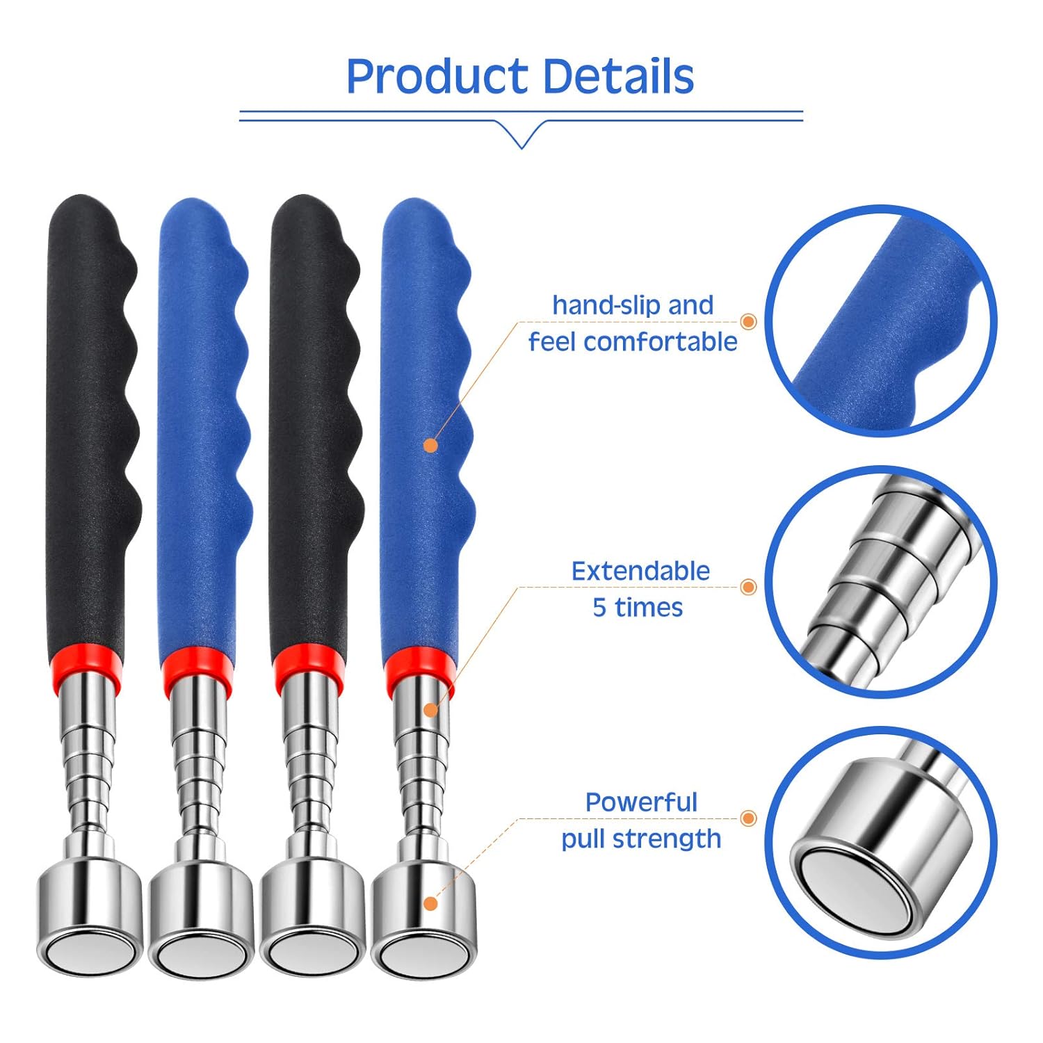 Telescoping Magnetic Pickup Tool 20 Lbs Magnet Extension Tool Telescoping 30 Inch Extendable Stick Gadget for Men Suitable for Birthday Valentine's Day Father's Day Christmas Blue and Black,4 Pieces