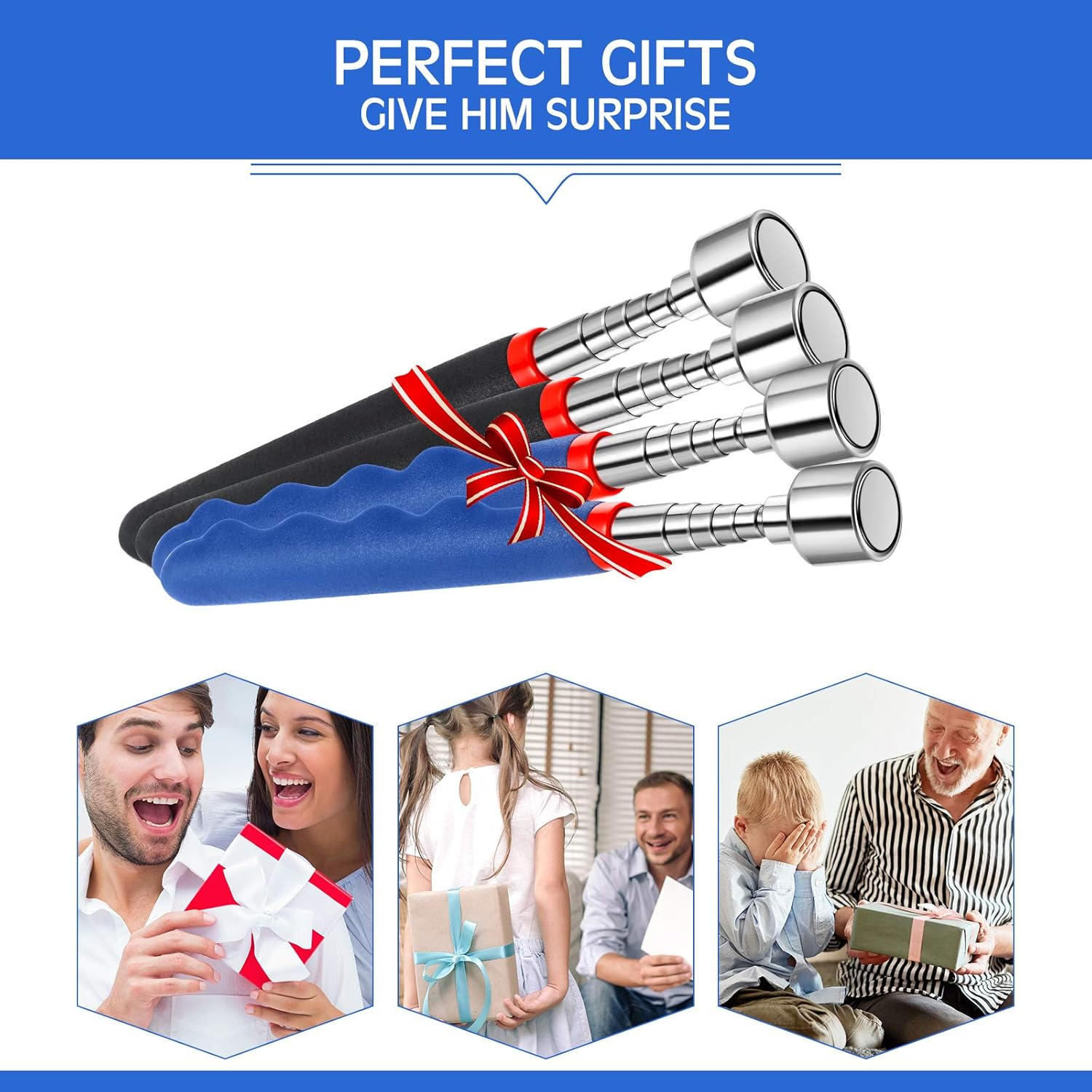 Telescoping Magnetic Pickup Tool 20 Lbs Magnet Extension Tool Telescoping 30 Inch Extendable Stick Gadget for Men Suitable for Birthday Valentine's Day Father's Day Christmas Blue and Black,4 Pieces