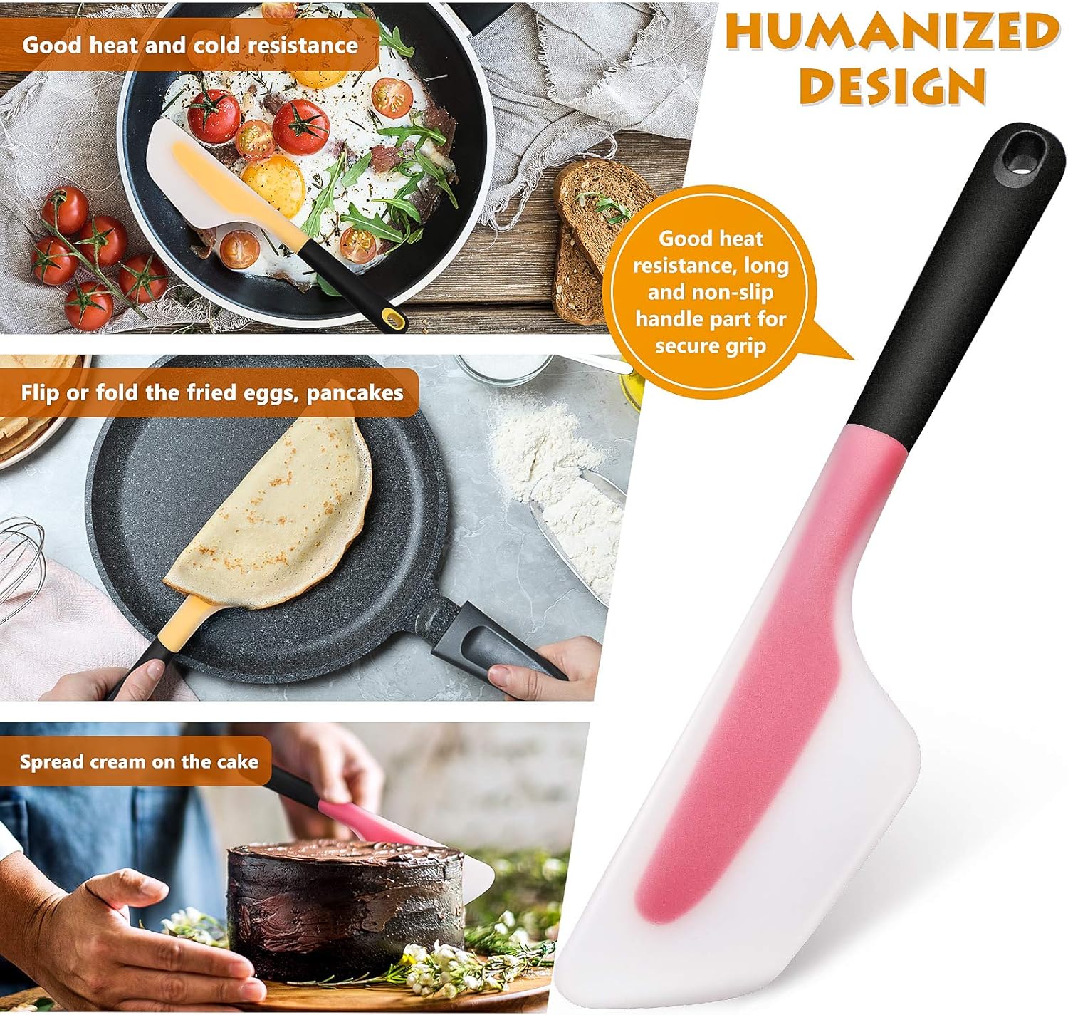 2 Pieces Omelette Spatula Kitchen Turner Silicone Flip and Fold Omelette Turner for Kitchen Omelet Pancake Crepes Red and Yellow
