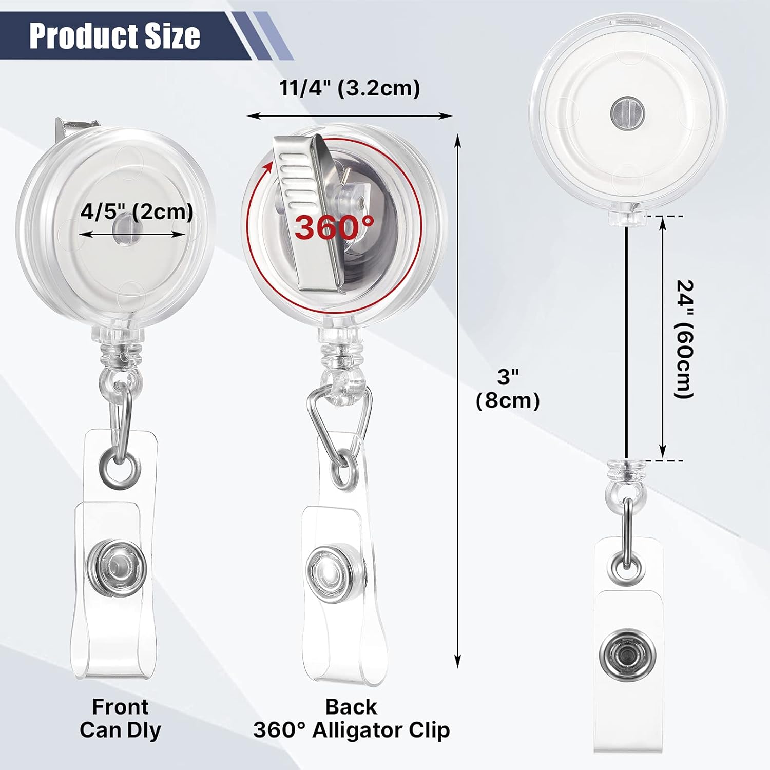 100 Pcs Translucent Retractable Badge Reels Round ID Badge Holders Nursing Name Reels with Swivel Alligator Clip and Vinyl Card Strap for Nurses Volunteer Students Teachers Translucent Clear