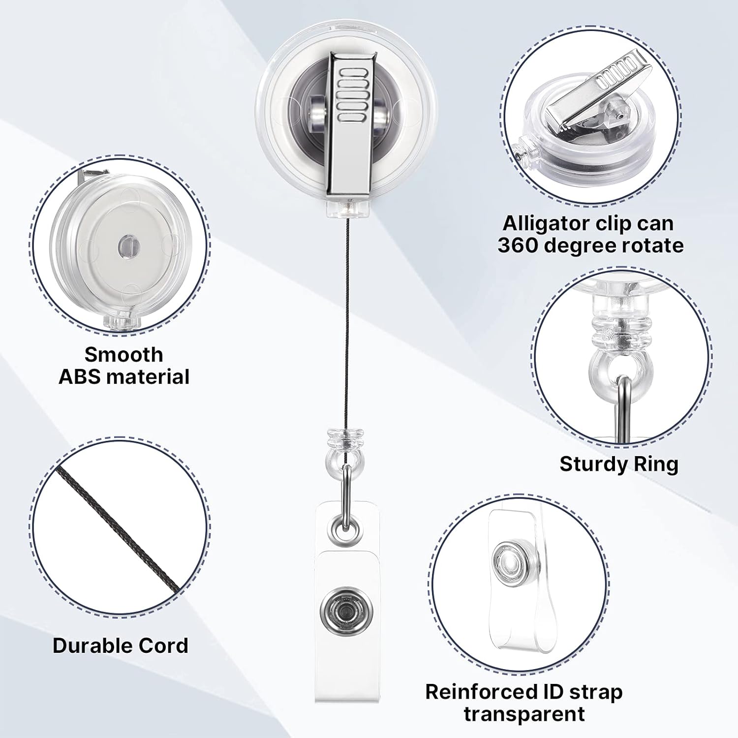 100 Pcs Translucent Retractable Badge Reels Round ID Badge Holders Nursing Name Reels with Swivel Alligator Clip and Vinyl Card Strap for Nurses Volunteer Students Teachers Translucent Clear