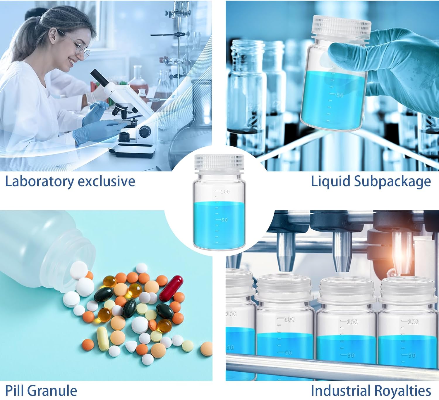 12 Pcs Plastic Sample Bottles with Screw Cap, Liquid Containers with Lid for Lab Reagent Sample Medicine Pill Water Storage, Travel Bottles Clear,3oz 100ml,Wide Mouth-white Scale
