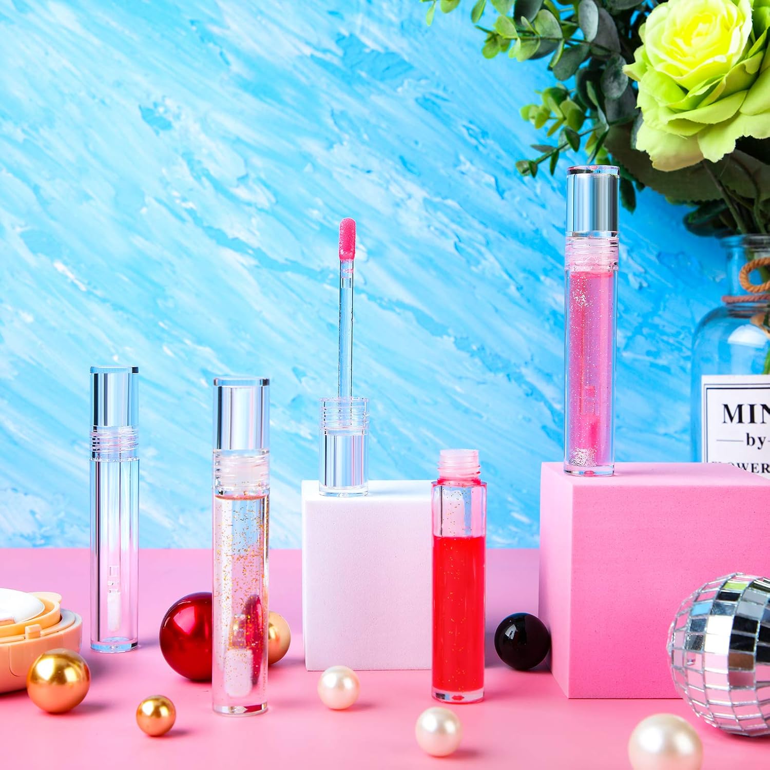 30 Pieces Empty Lip Gloss Tubes 5 ml Transparent Lip Gloss Containers Clear Refillable Lipstick Container Lip Balm Bottles Eyelash Growth Liquid Tube Cosmetic Container with Rubber Stoppers