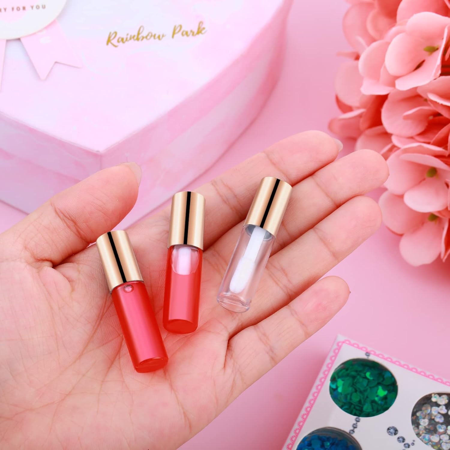 100 Pieces Clear Mini Lip Gloss Tube Refillable Empty Lip Balm Gloss Containers Bottles Transparent Mini Lipstick Containers for Women DIY Makeup Rose Gold,1.2ml