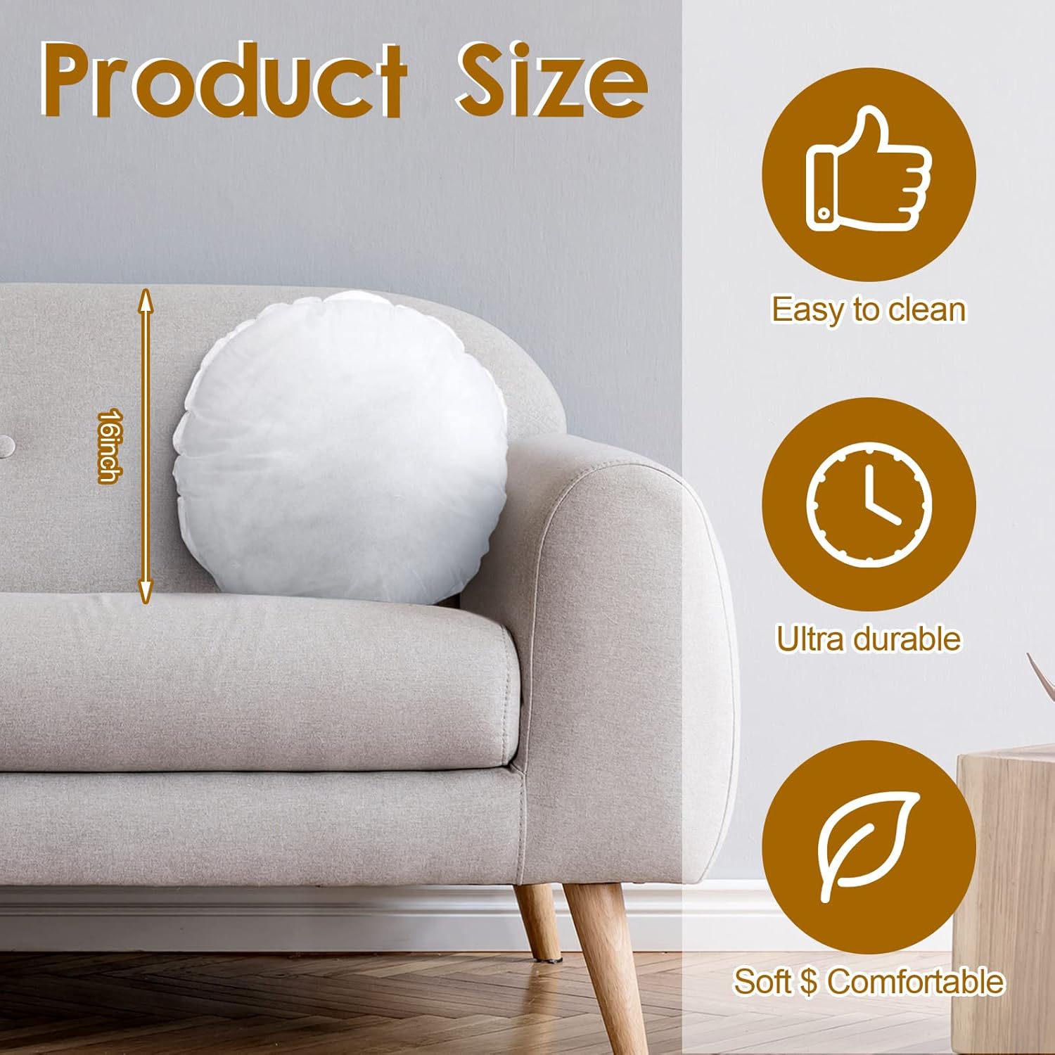 6 Pcs Round Pillow Insert Bulk White Decorative Throw Pillows Insert for Sofa, Cushion and Bed 16 Inch