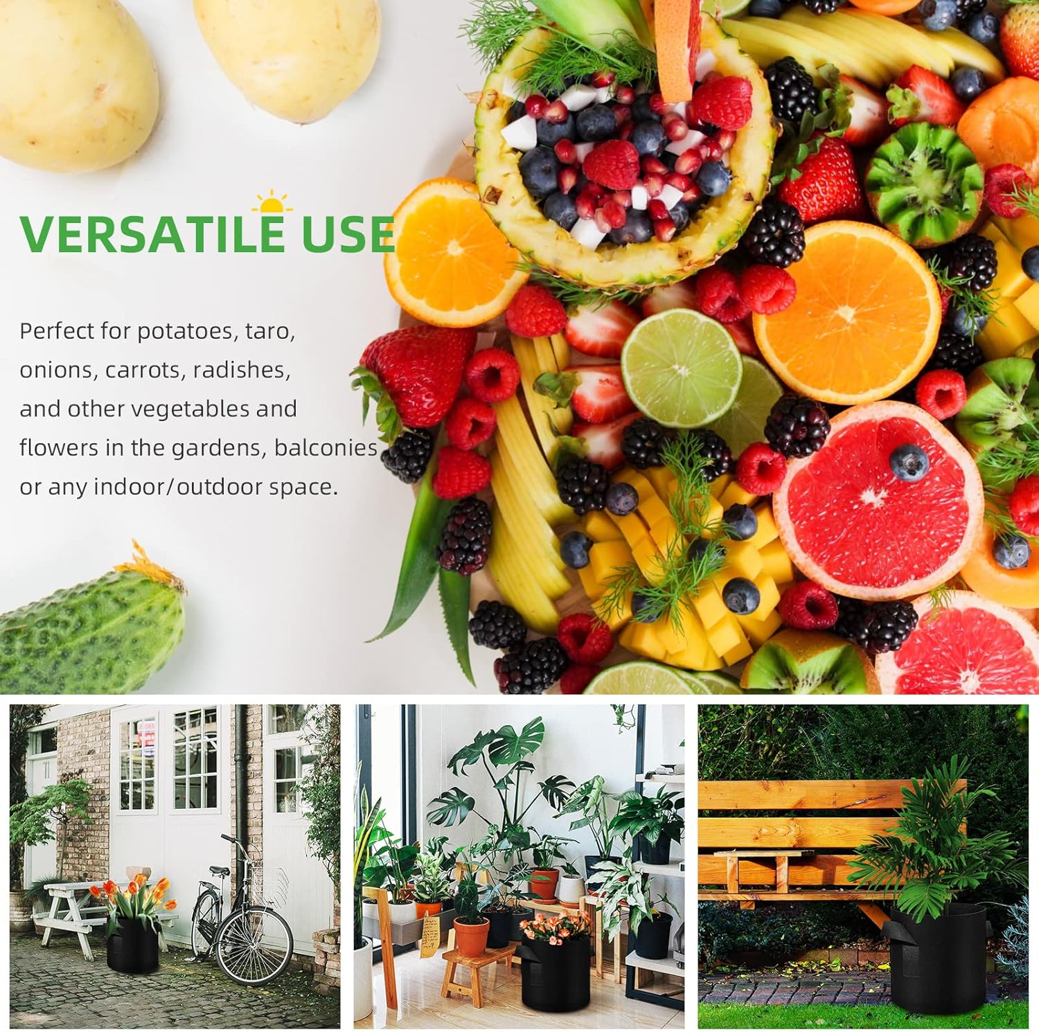 12-Pack 10 Gallon Plant Grow Bags, Thickened Nonwoven Fabric Pots with Handles, Vegetable Planter Bags Containers, Cloth Planters for Garden