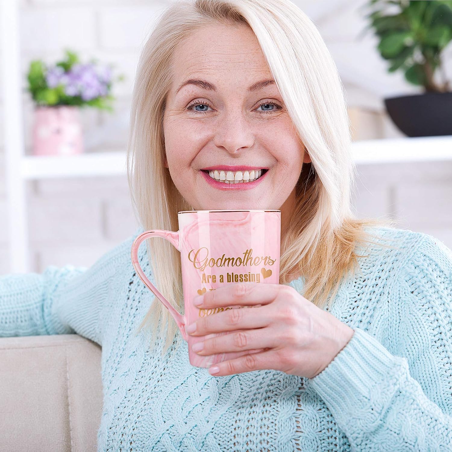 Godmothers Marble Coffee Mug, Godmother Gifts From Godchild, Godmother's Gift for Birthday Mother's Day Christmas, Godmother Proposal Gifts Marble Mug with Spoon Lid and Gift Box, 14 Oz