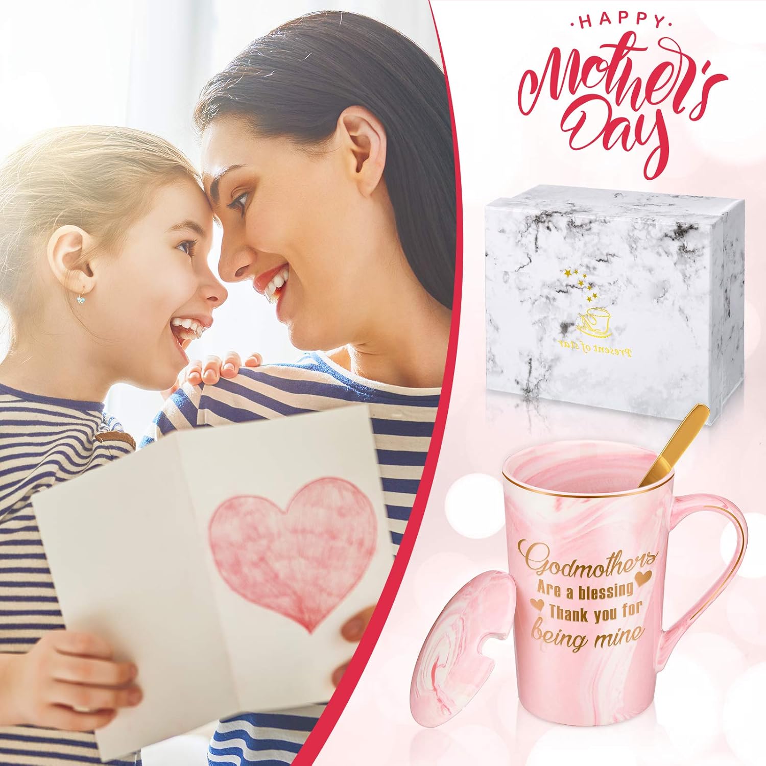 Godmothers Marble Coffee Mug, Godmother Gifts From Godchild, Godmother's Gift for Birthday Mother's Day Christmas, Godmother Proposal Gifts Marble Mug with Spoon Lid and Gift Box, 14 Oz