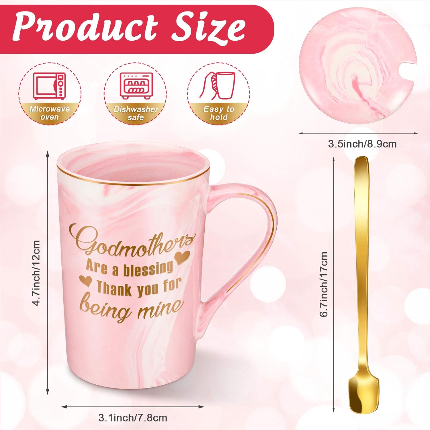 Godmothers Marble Coffee Mug, Godmother Gifts From Godchild, Godmother's Gift for Birthday Mother's Day Christmas, Godmother Proposal Gifts Marble Mug with Spoon Lid and Gift Box, 14 Oz