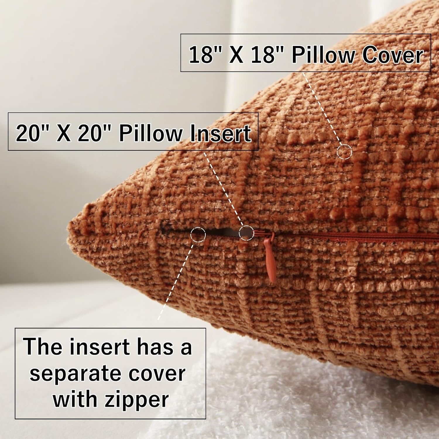 18" x 18" Decorative Throw Pillow with Inserts, Set of 2 Soft Modern Farmhouse Throw Pillows, Square Boho Pillow for Couch, Bed, Sofa Decor Brick-red, 18" x 18" Pack of 2
