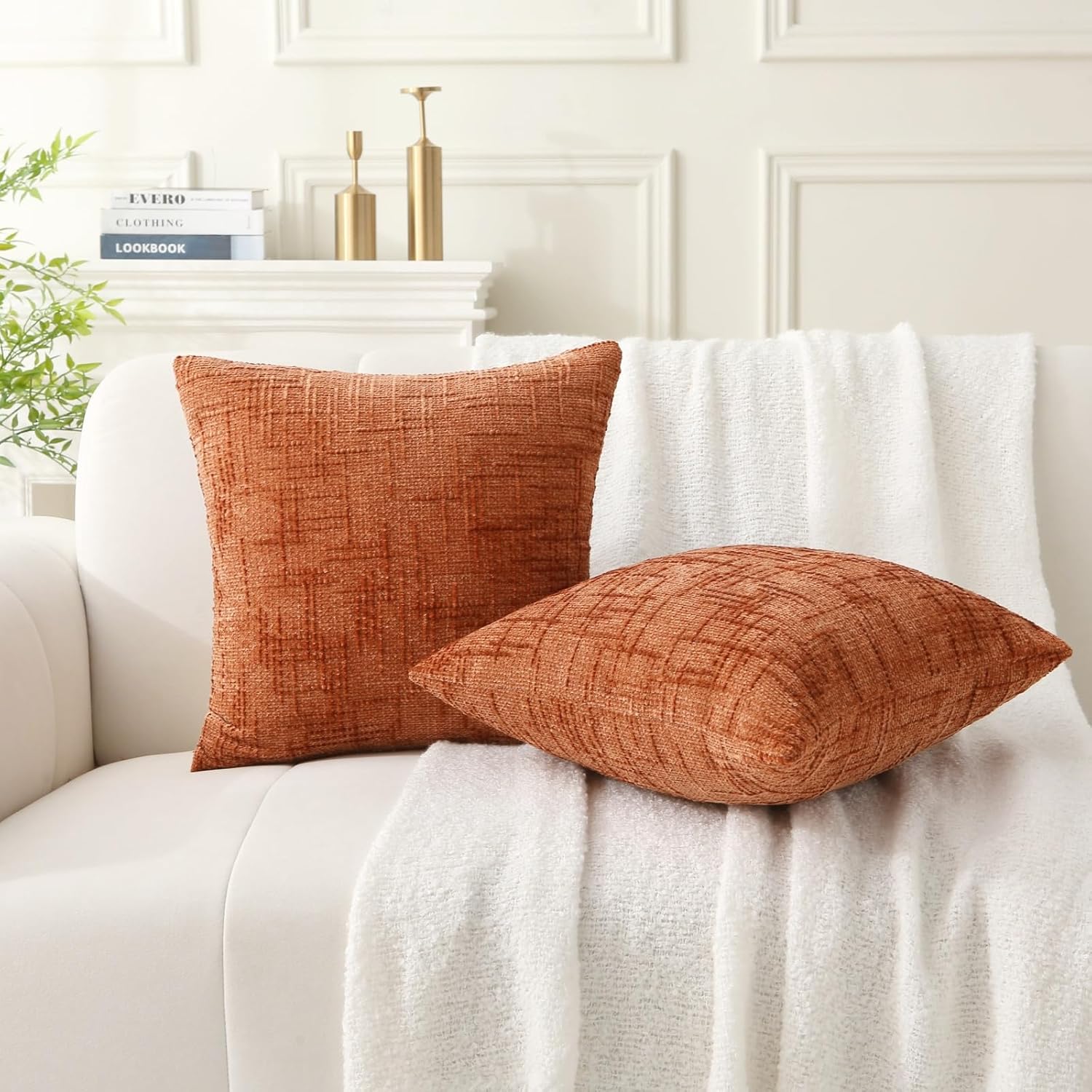 18" x 18" Decorative Throw Pillow with Inserts, Set of 2 Soft Modern Farmhouse Throw Pillows, Square Boho Pillow for Couch, Bed, Sofa Decor Brick-red, 18" x 18" Pack of 2