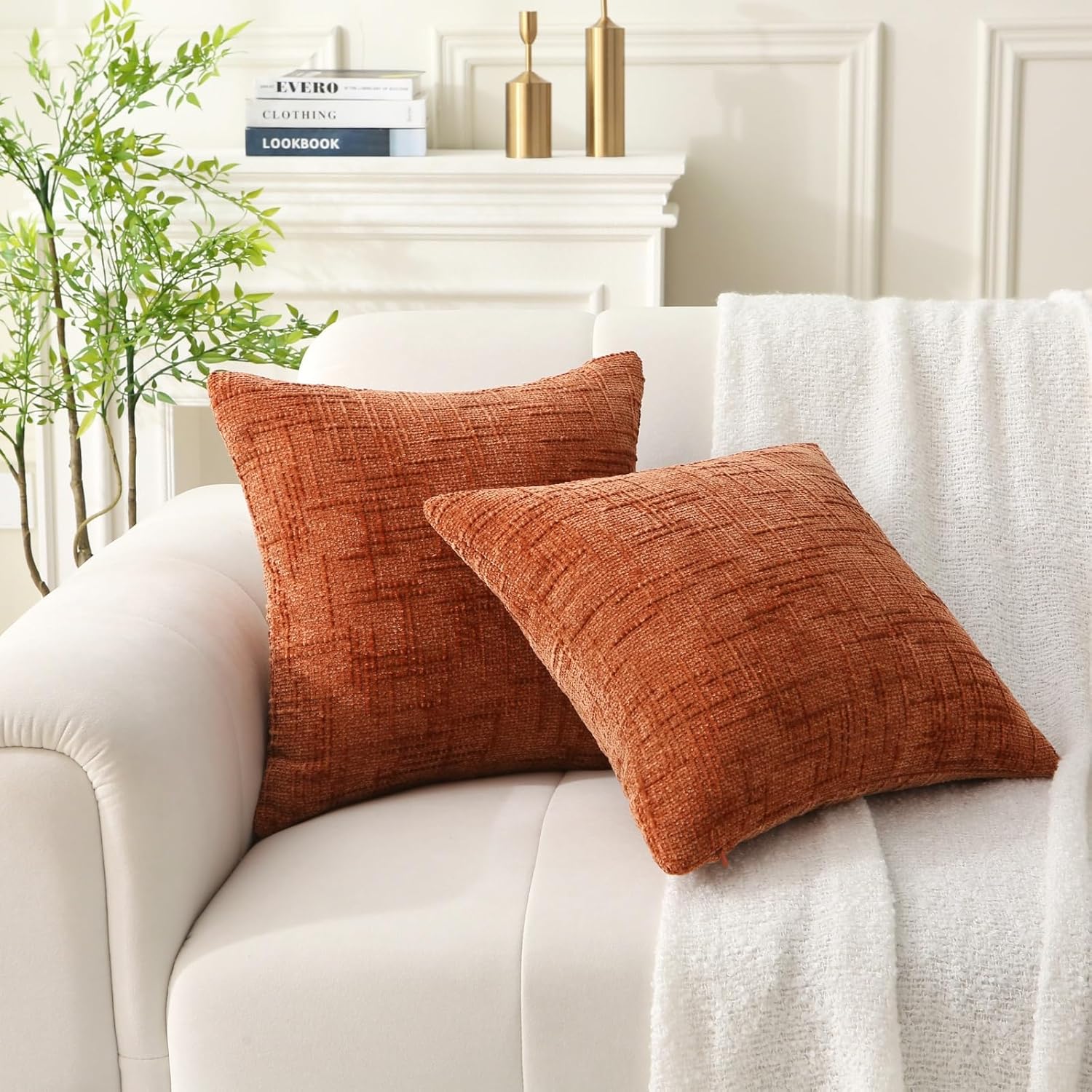 18" x 18" Decorative Throw Pillow with Inserts, Set of 2 Soft Modern Farmhouse Throw Pillows, Square Boho Pillow for Couch, Bed, Sofa Decor Brick-red, 18" x 18" Pack of 2