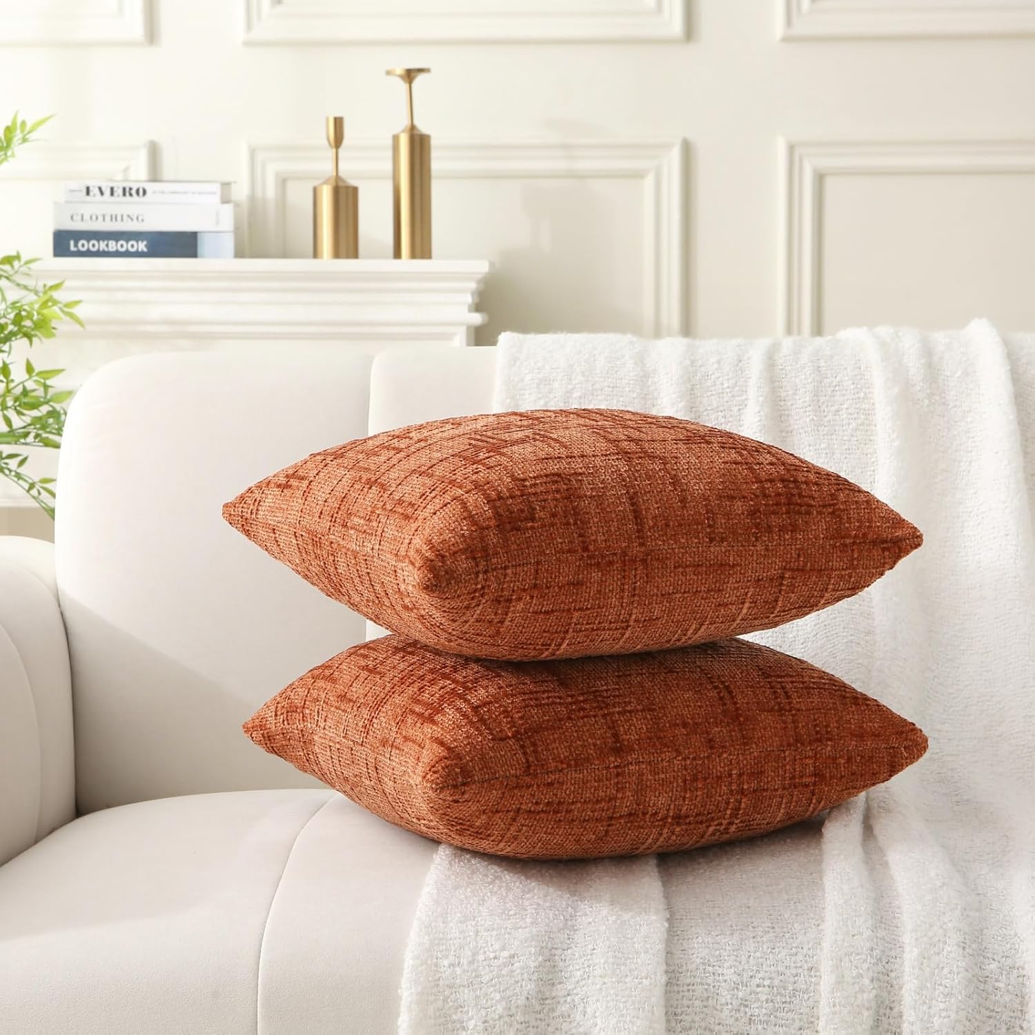 18" x 18" Decorative Throw Pillow with Inserts, Set of 2 Soft Modern Farmhouse Throw Pillows, Square Boho Pillow for Couch, Bed, Sofa Decor Brick-red, 18" x 18" Pack of 2
