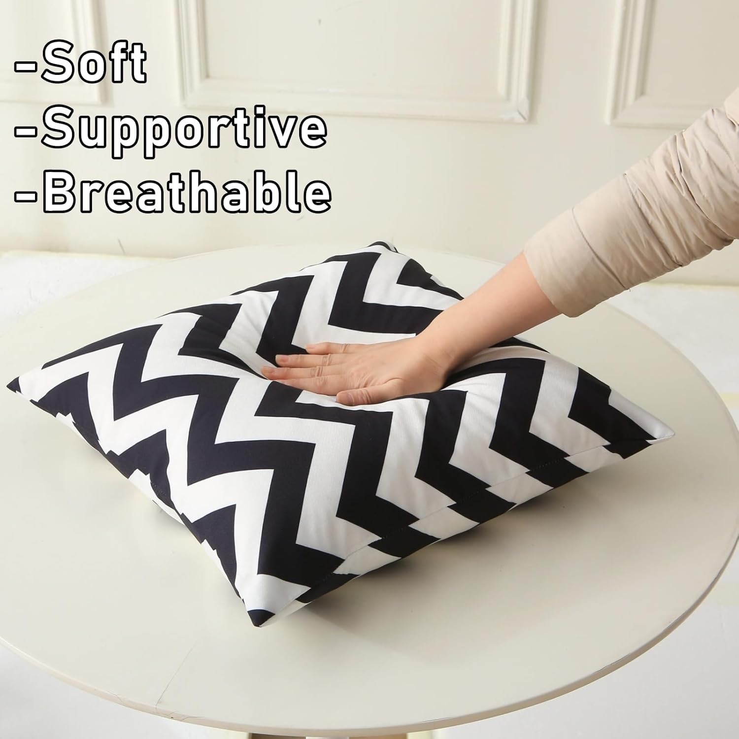 18" x 18" Throw Pillows with Inserts, Pack of 2 Outdoor Waterproof Striped Pillow, Square Decorative Pillows for Patio Furniture Garden Couch Sofa Home Black Wavy Stripes