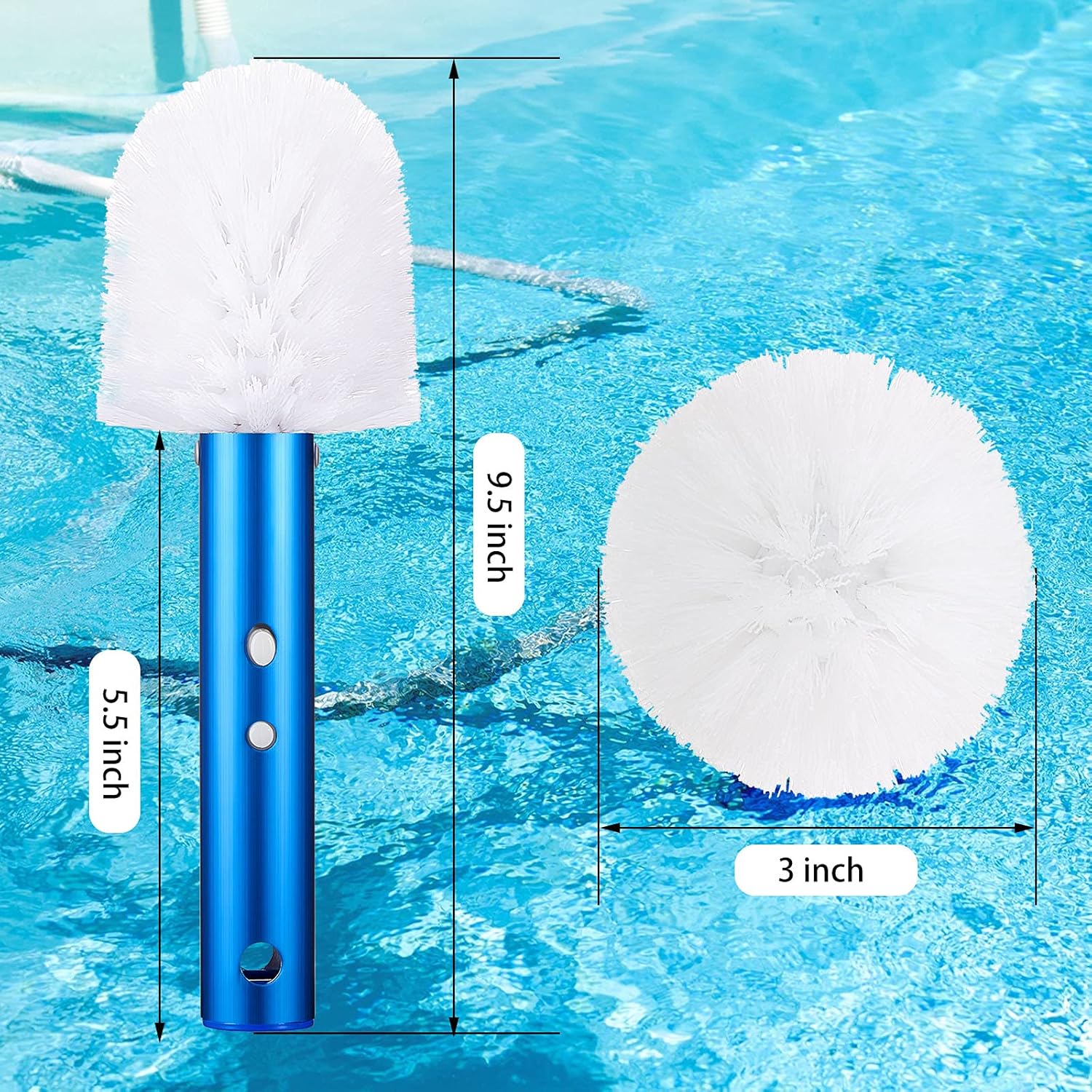 Corner and Step Pool Round Brush, Pool Step and Corner Brush, 180 Degree Rotation Handle Scrub Brush for Inground and Ground Swimming Pool, Spa, Hot Tub, Standard Poles Connection 1 Piece