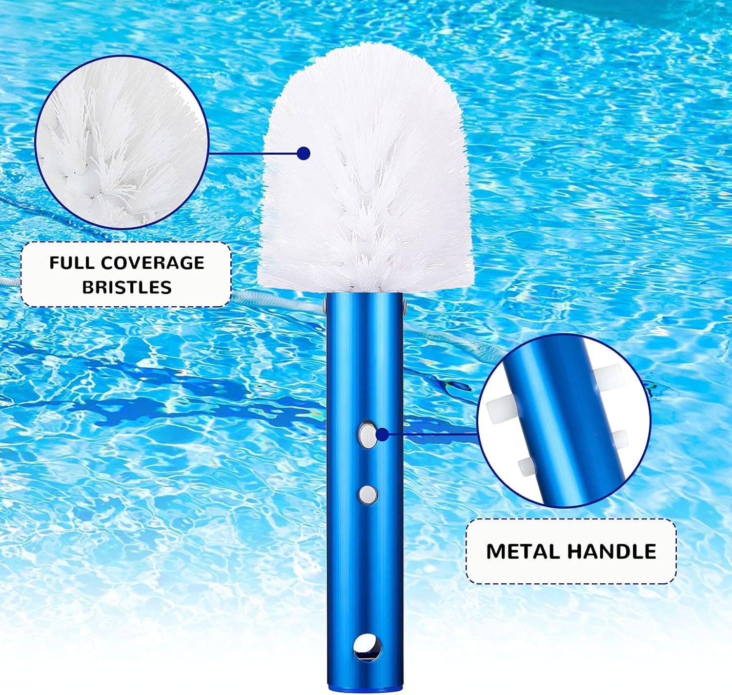 Corner and Step Pool Round Brush, Pool Step and Corner Brush, 180 Degree Rotation Handle Scrub Brush for Inground and Ground Swimming Pool, Spa, Hot Tub, Standard Poles Connection 1 Piece