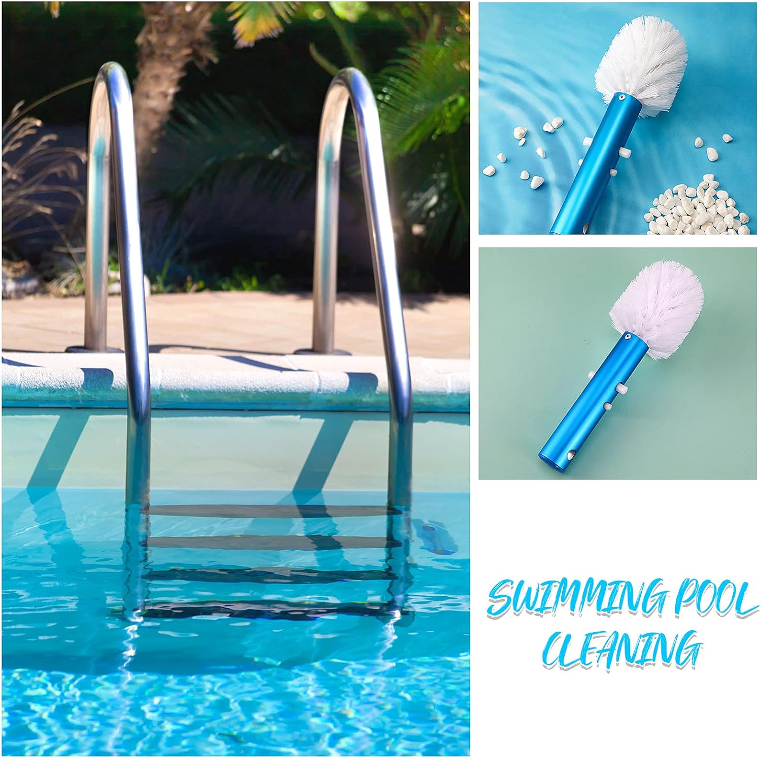 Corner and Step Pool Round Brush, Pool Step and Corner Brush, 180 Degree Rotation Handle Scrub Brush for Inground and Ground Swimming Pool, Spa, Hot Tub, Standard Poles Connection 1 Piece