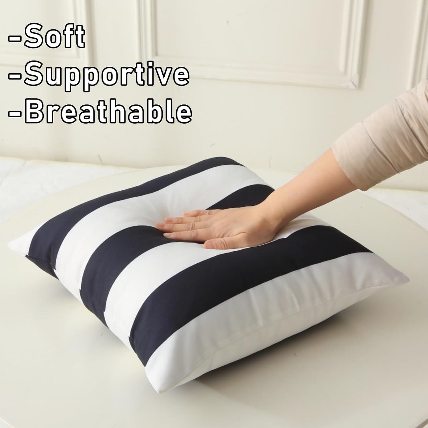 18" x 18" Throw Pillows with Inserts, Pack of 2 Outdoor Waterproof Striped Pillow, Square Decorative Pillows for Patio Furniture Garden Couch Sofa Home Black Vertical Stripes