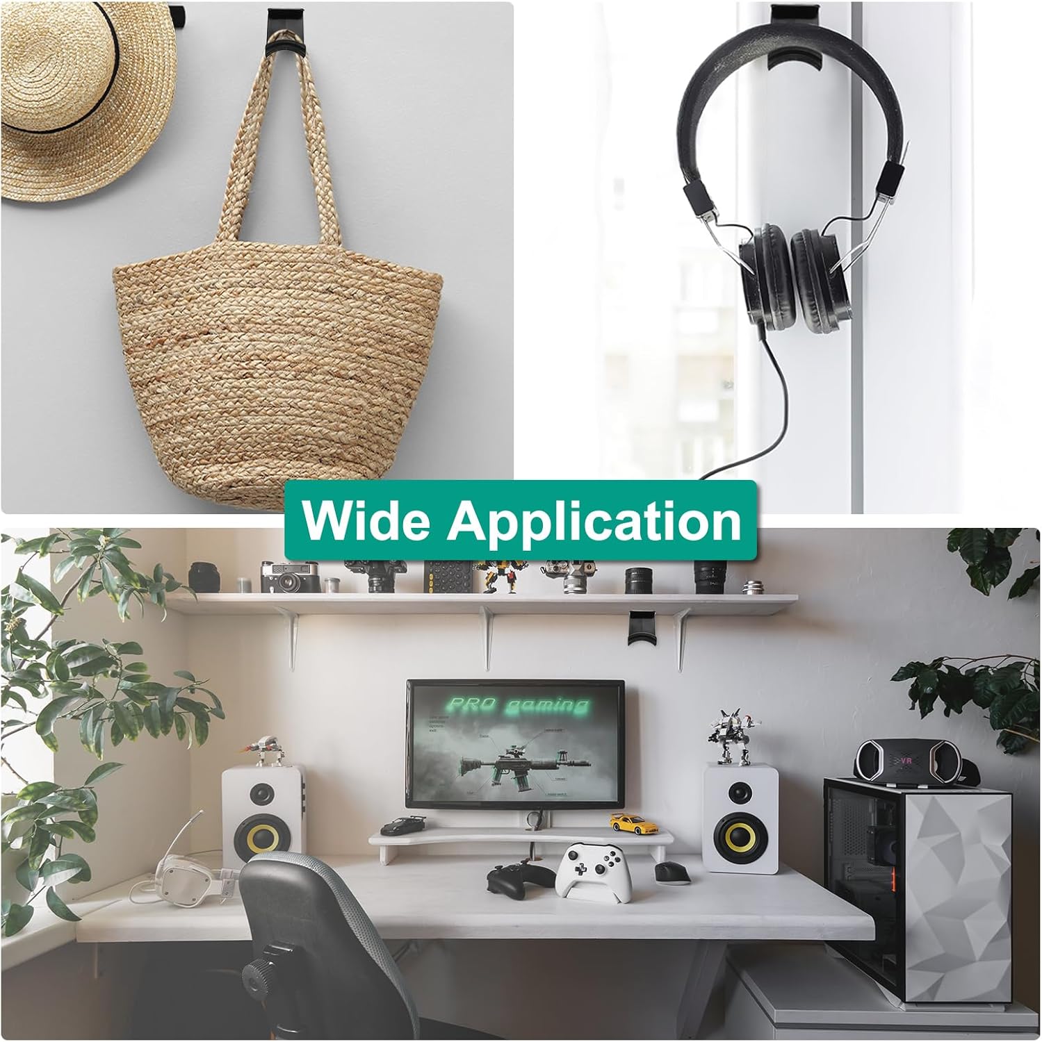 Headphone Stand, 4 Pcs ABS Headset Holder Adhesive Headphone Holder Hook Mount Headphone Hanger Hook Under Desk for Gaming Headphones Earphones Cables, Pink Wall-Mounted