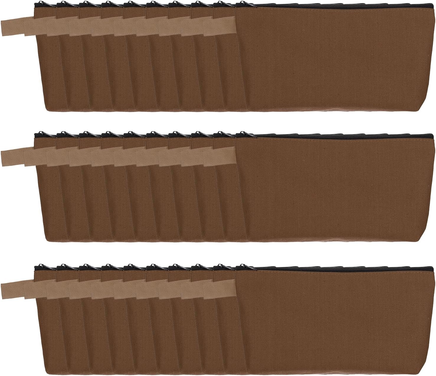 Canvas Makeup Bags, 30 Pcs Travel Cosmetic Bags Bulk, Multipurpose Plain Toiletry Zipper Pouches Blank DIY Craft Bags Pencil Bag for Women Teens, Brown