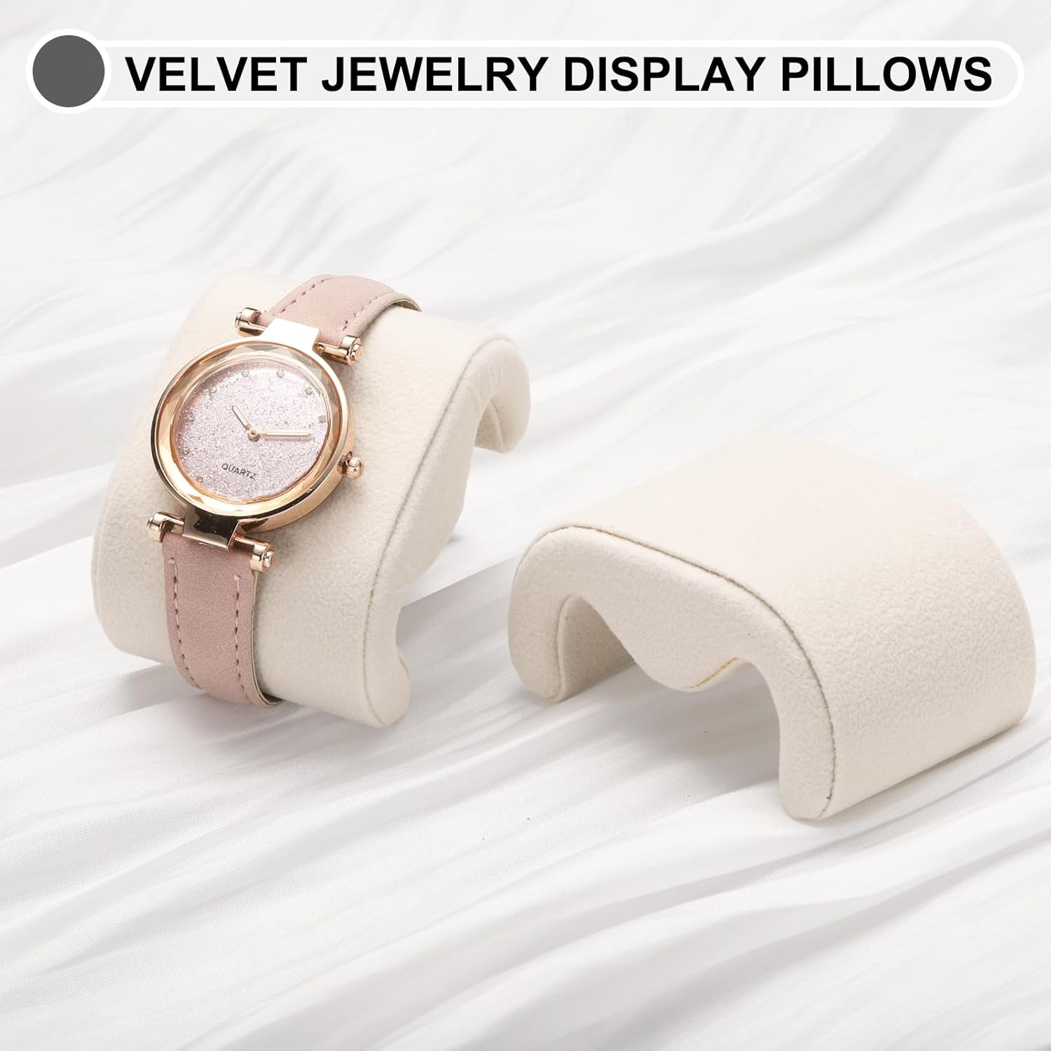 2pcs Watch Case Pillows, m Shaped Watch Display Pillow Velvet Watch Cushion Replacement for Watch Bracelet Display Storage Beige Green
