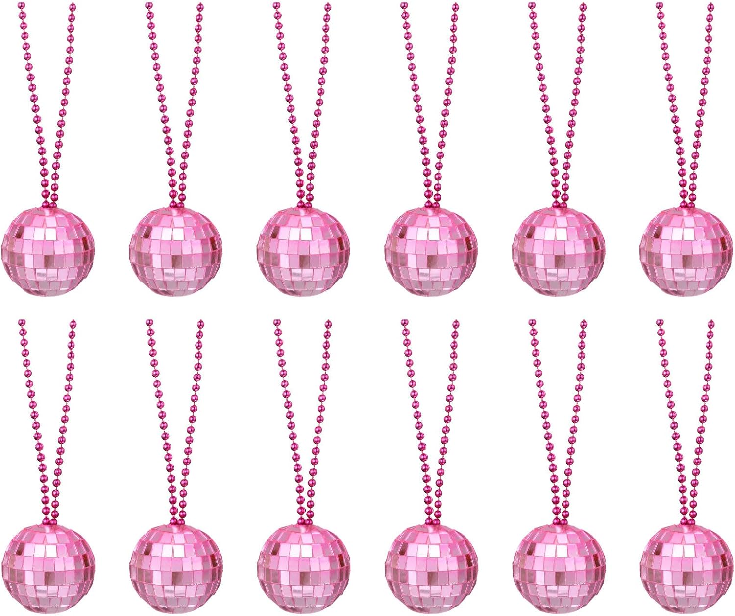 12 Pcs Mirror Disco Ball Necklaces 1.2" Bulk Disco Ball Costume Necklaces 70s Disco Party Necklace Women Decoration for Dance Supplies Stage Props Jewelry Accessories, Pink