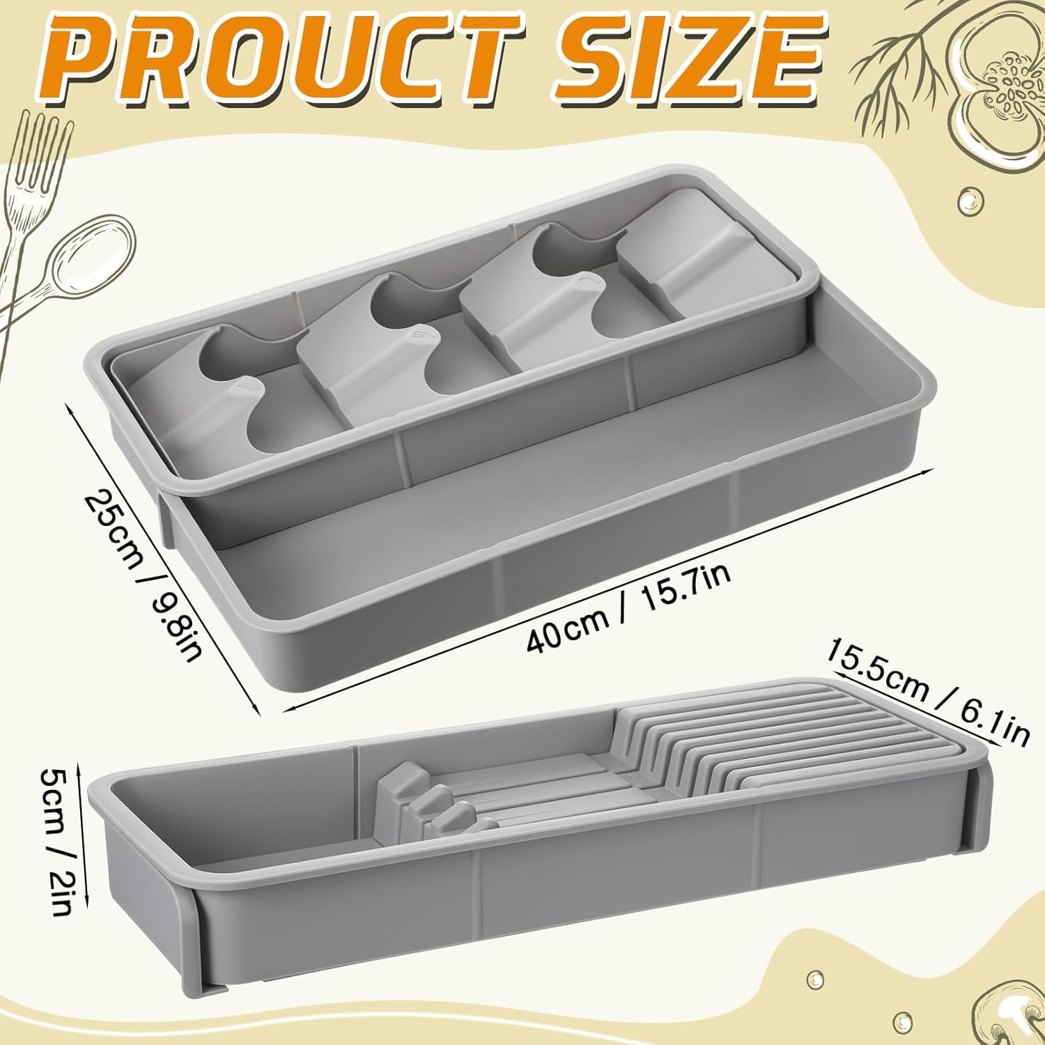 2 Pcs Knife & Silverware Drawer Organizer Holds 9 Knives with Flatware Tray Drawer Store Compact Utensil Organizer For Kitchen Silverware