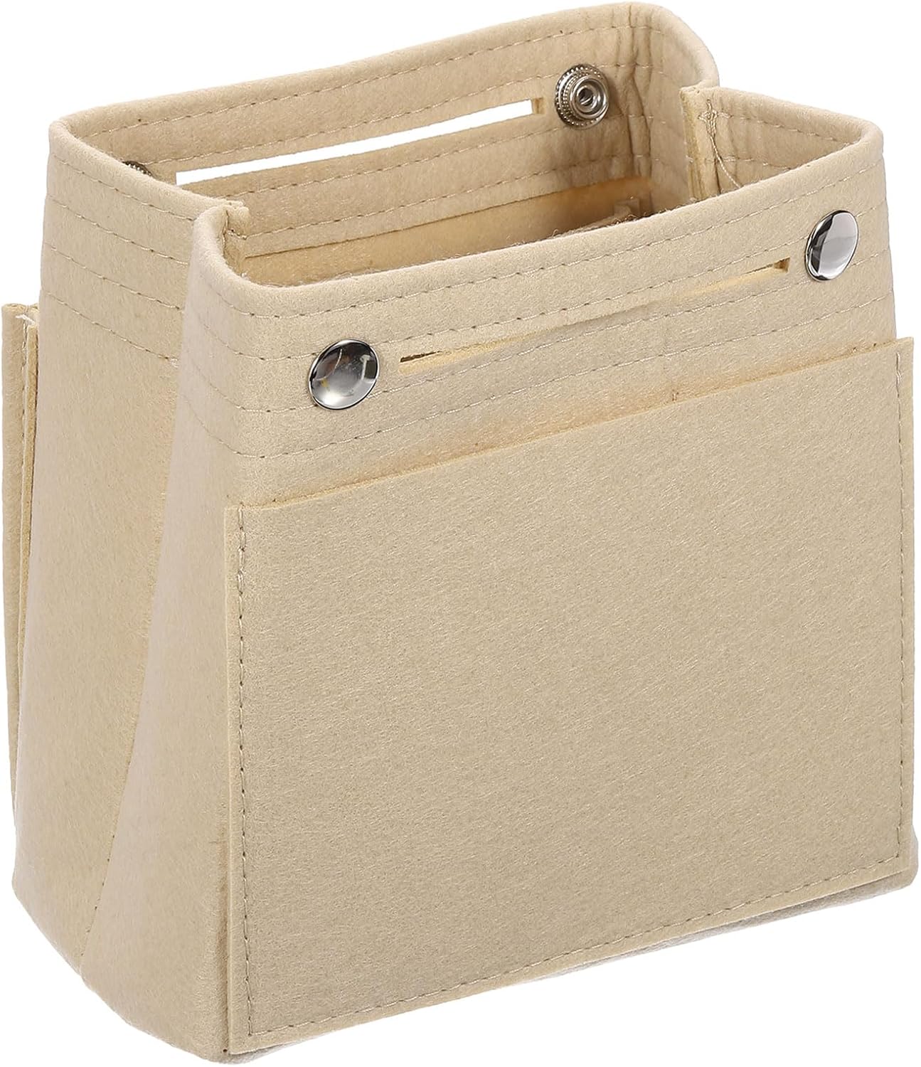 Purse Organizer Insert, Portable Felt Organizer Bags with Snap Multiple Compartments Purse Liner for Domed Satchel, Tote Bag, Handbag Shaper 7" x 4" x 6.3", Beige