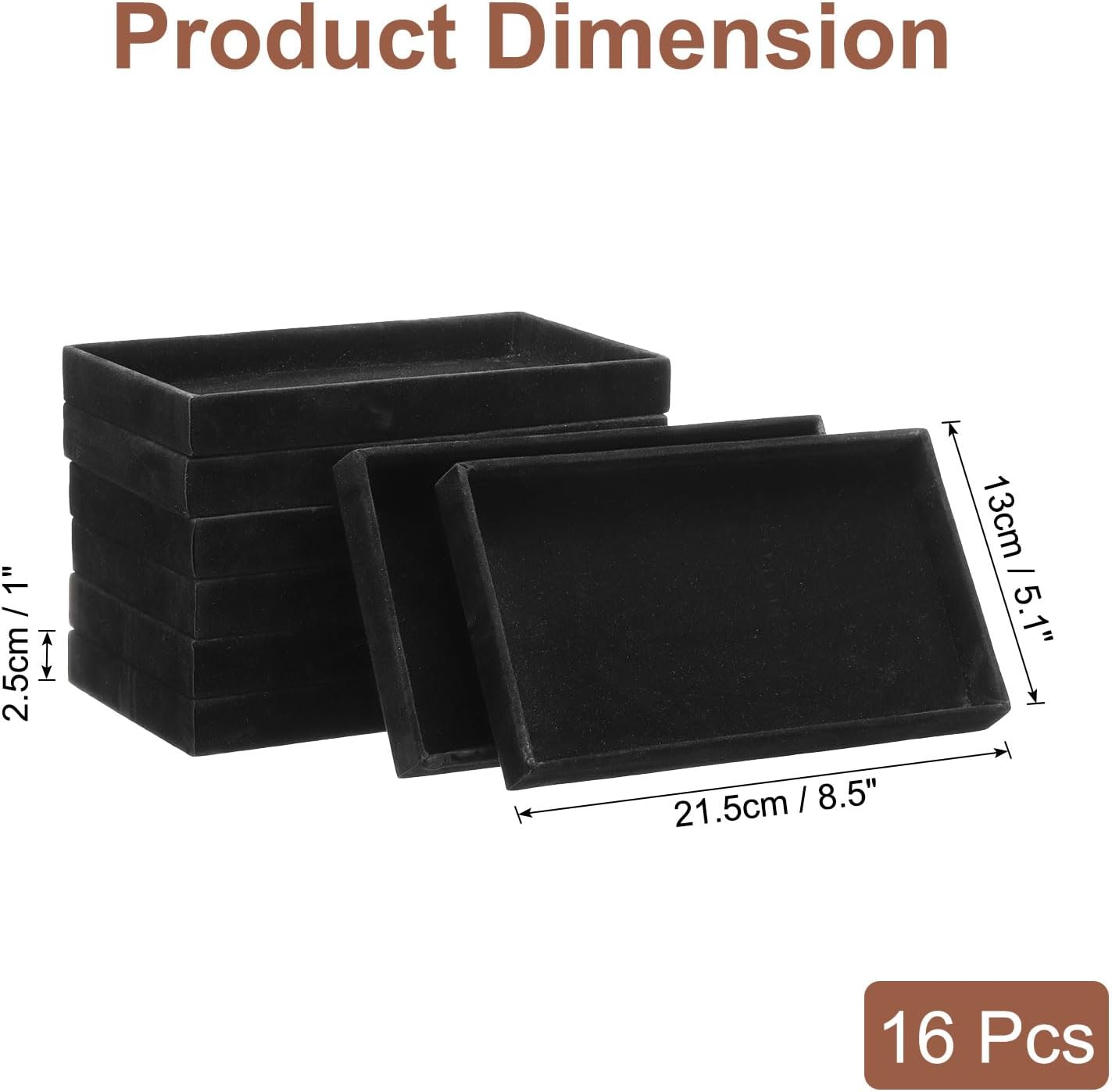 16PCS Jewelry Organizer Tray Stackable, Wooden Jewelry Containers Velvet Drawer Organizer Inserts Holder for Earrings Necklaces Rings Bracelet 8.5" x 5.1" x 1" Black