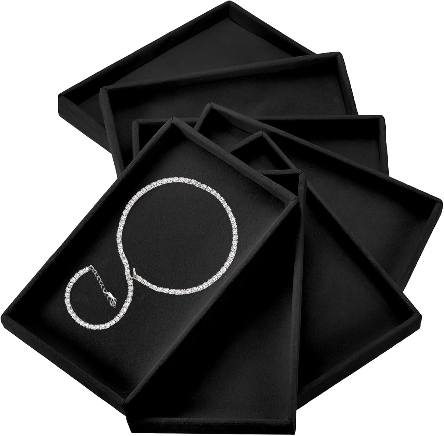 16PCS Jewelry Organizer Tray Stackable, Wooden Jewelry Containers Velvet Drawer Organizer Inserts Holder for Earrings Necklaces Rings Bracelet 8.5" x 5.1" x 1" Black