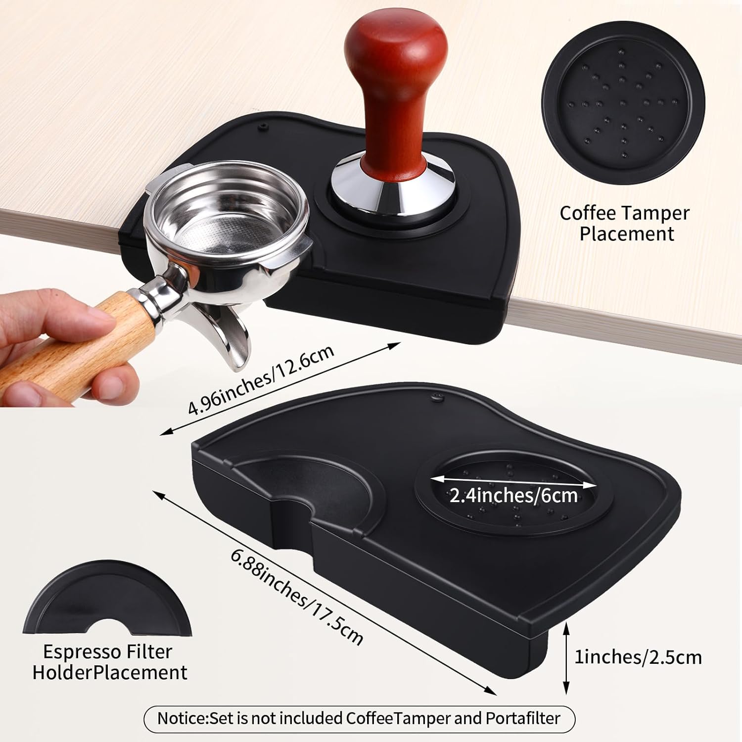 Set of 2 Pieces Espresso Knock Box and Coffee Tamper Mat Reliable Barista Tools with Removable Knock Bar Non-slip Base Food Safe Silicone Espresso Tamper Mat for Barista Bar Shop Worktop
