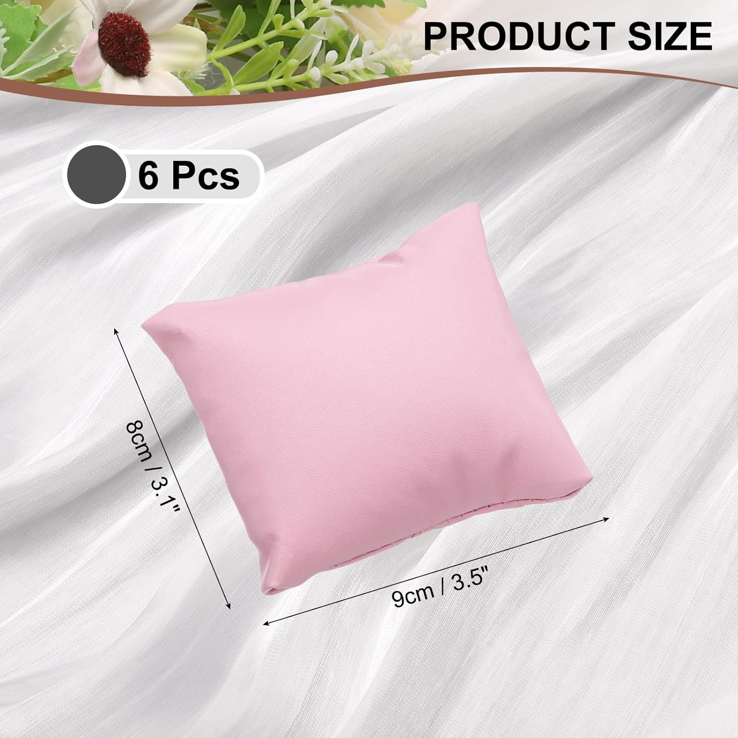 6pcs Leather Watch Pillows, Jewelry Display Pillow for Bracelet, Watch, Anklet, Bangle, Dangle Earring and Necklace Pink