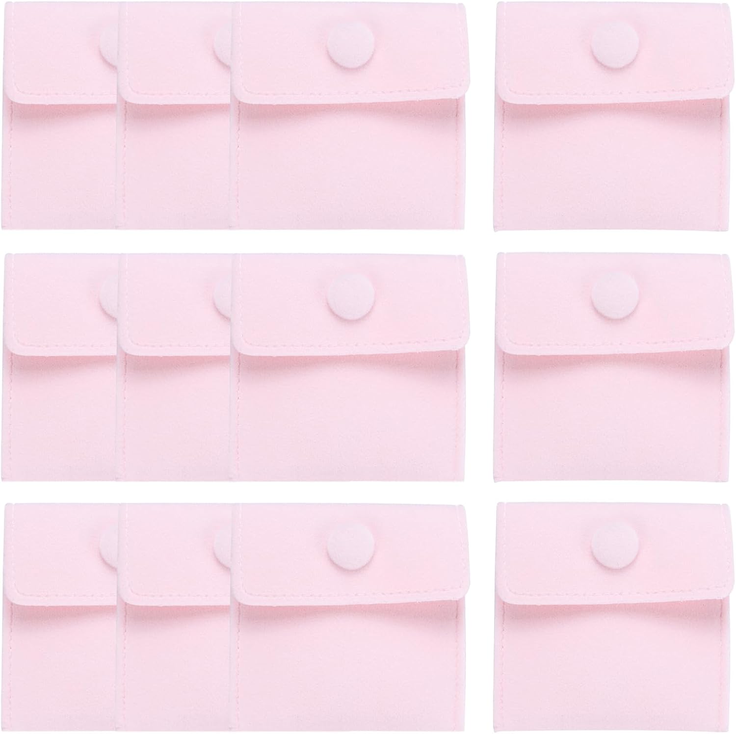 12 Pcs Velvet Jewelry Pouches with Snap Button 2.8x2.8 Inches,Soft Jewelry Pouches Storage Bags Small Velvet Gift Bags with 10 Divider Fit for Rings Necklace Bracelet, Pink