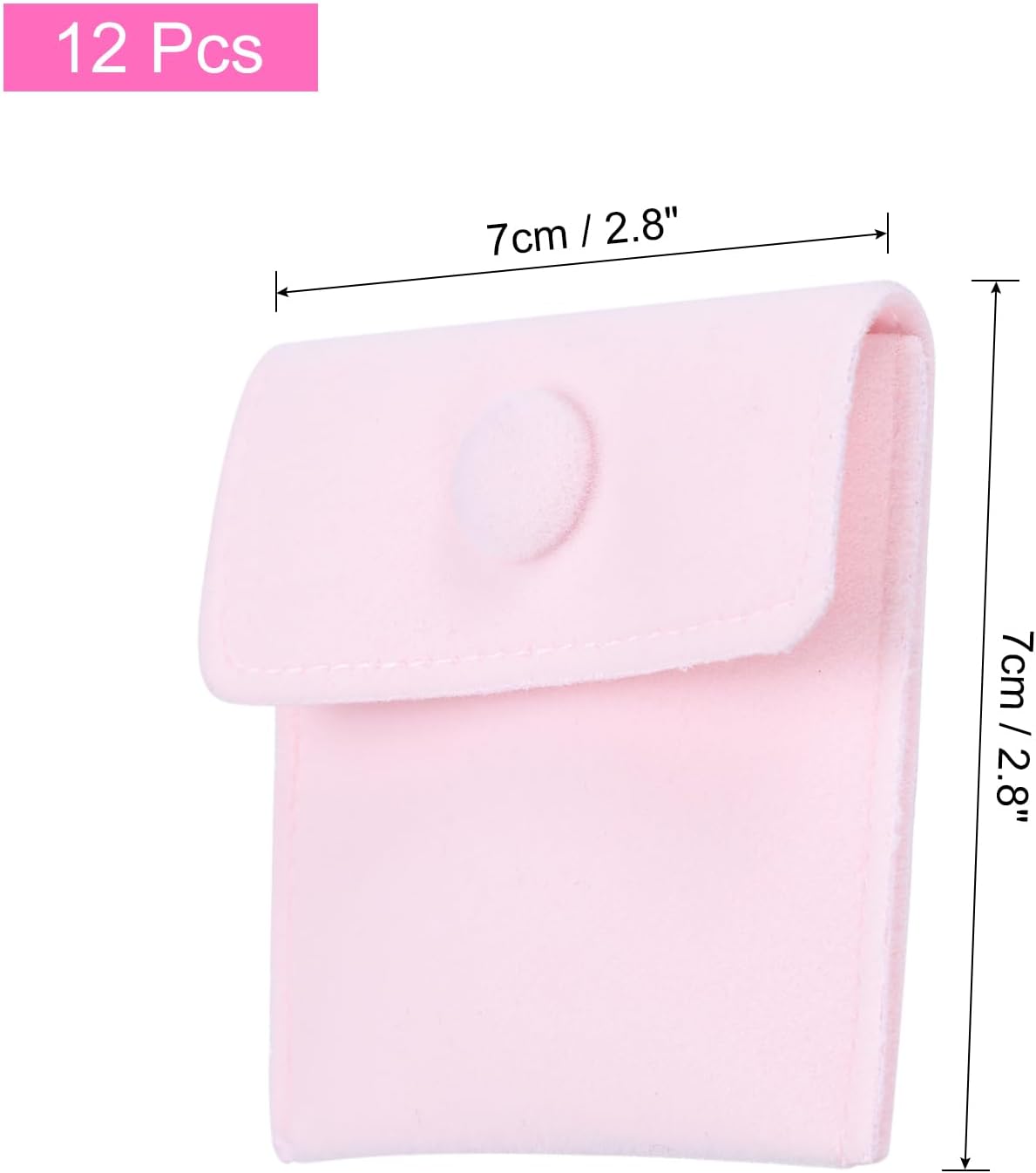12 Pcs Velvet Jewelry Pouches with Snap Button 2.8x2.8 Inches,Soft Jewelry Pouches Storage Bags Small Velvet Gift Bags with 10 Divider Fit for Rings Necklace Bracelet, Pink