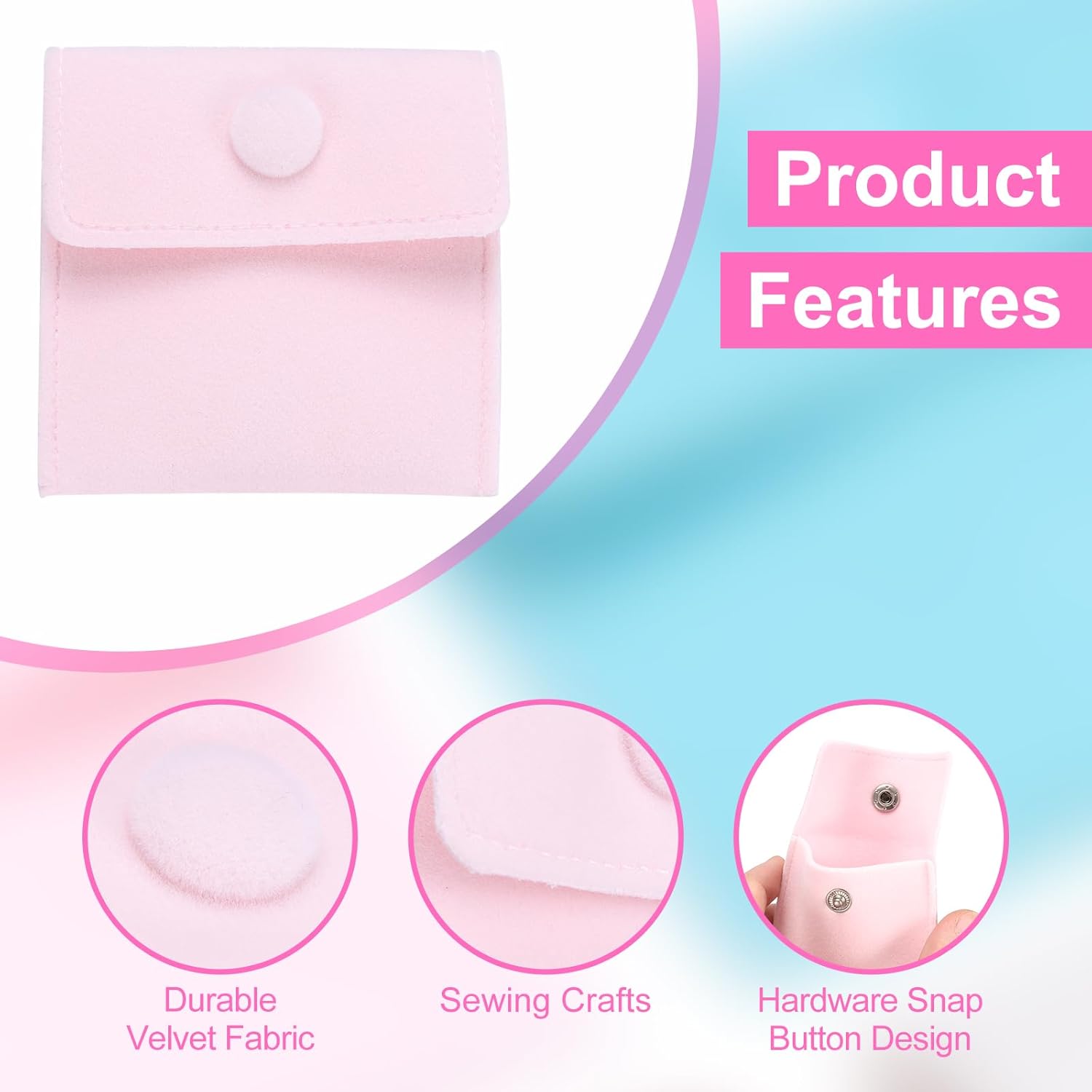 12 Pcs Velvet Jewelry Pouches with Snap Button 2.8x2.8 Inches,Soft Jewelry Pouches Storage Bags Small Velvet Gift Bags with 10 Divider Fit for Rings Necklace Bracelet, Pink