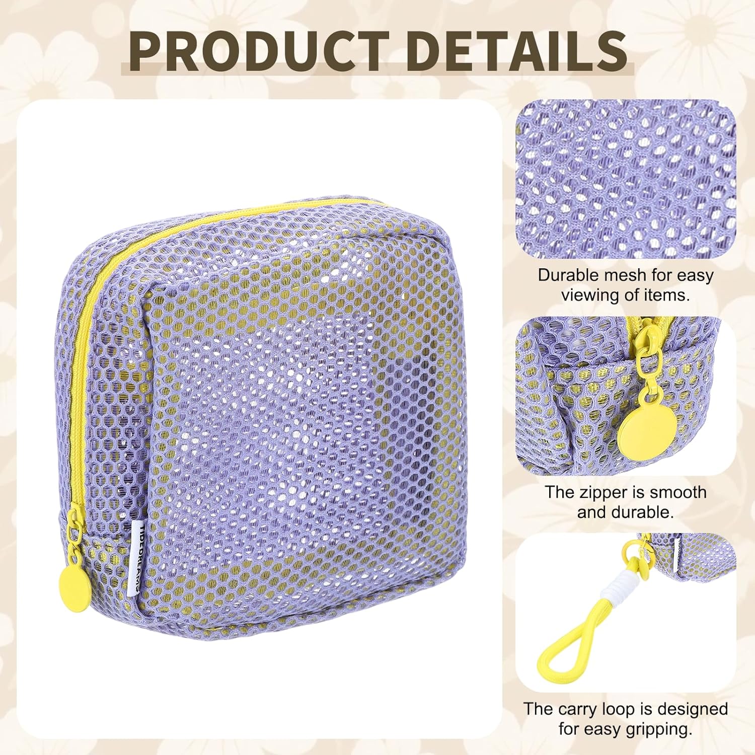 2Pcs Mesh Makeup Bag, 4.7" Portable Mesh Cosmetic Bag with Straps, Cute Mini Travel Toiletry Pouch with Zipper for Travel, Daily Accessories Organizer, Purse, Purple, Rose Red