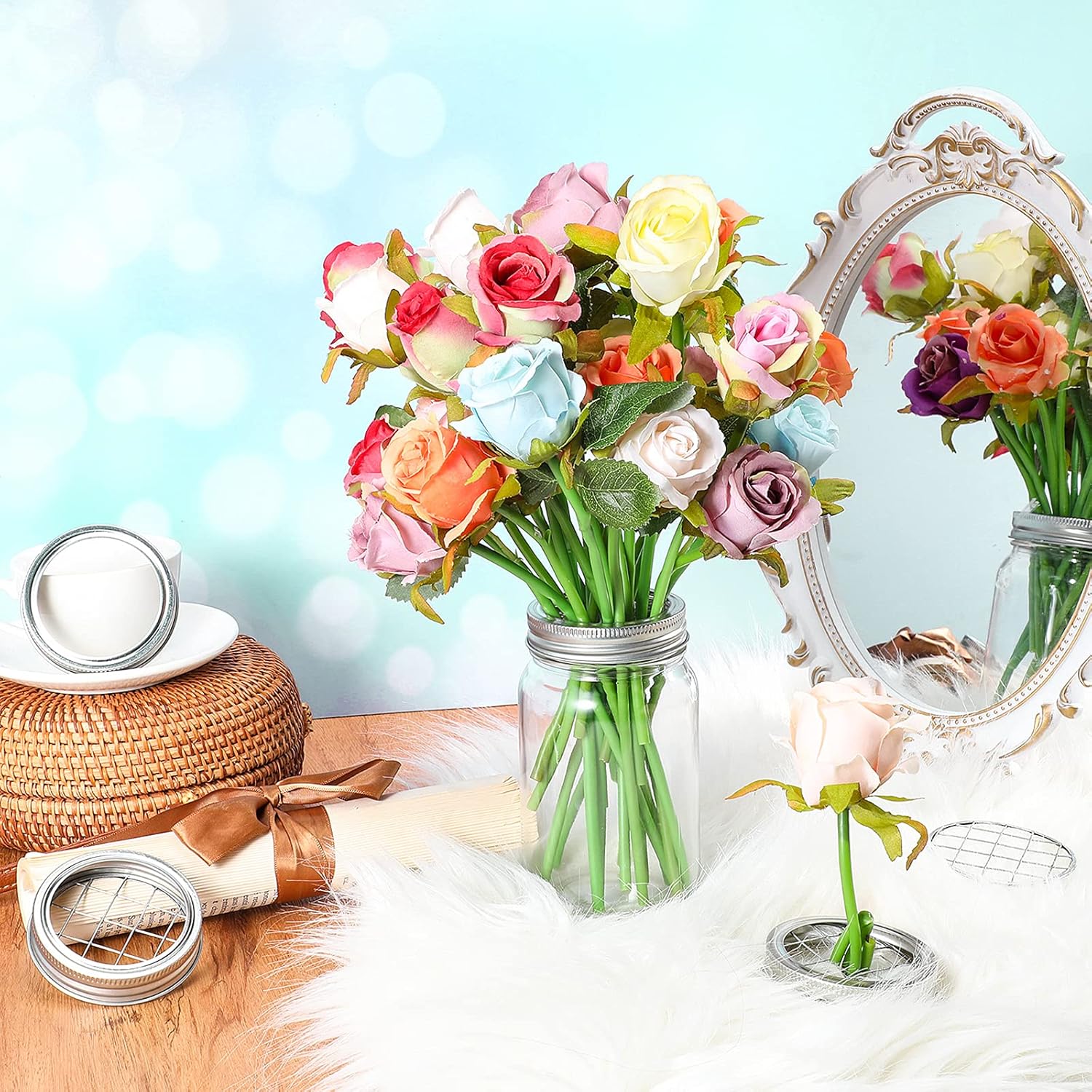 Mason Flower Jar Frog Lid Metal Insert Mason Grid Flower Organizer Frog Lid Insert for Regular Mouth Canning Jars 12 Sets