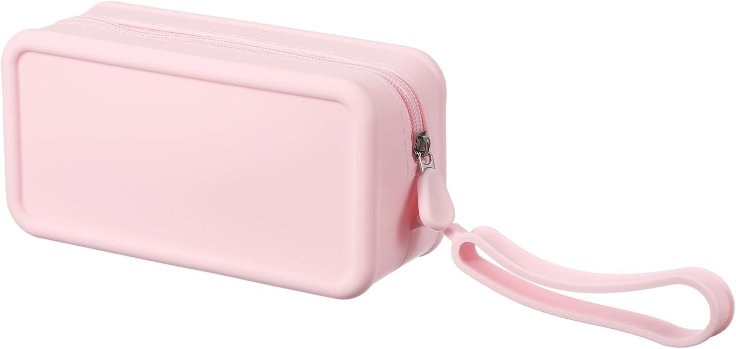 Silicone Makeup Bag, 7 Inch Square Cosmetic Bag Waterproof Makeup Pouch Travel Toiletry Organizers for Women Large, Pink