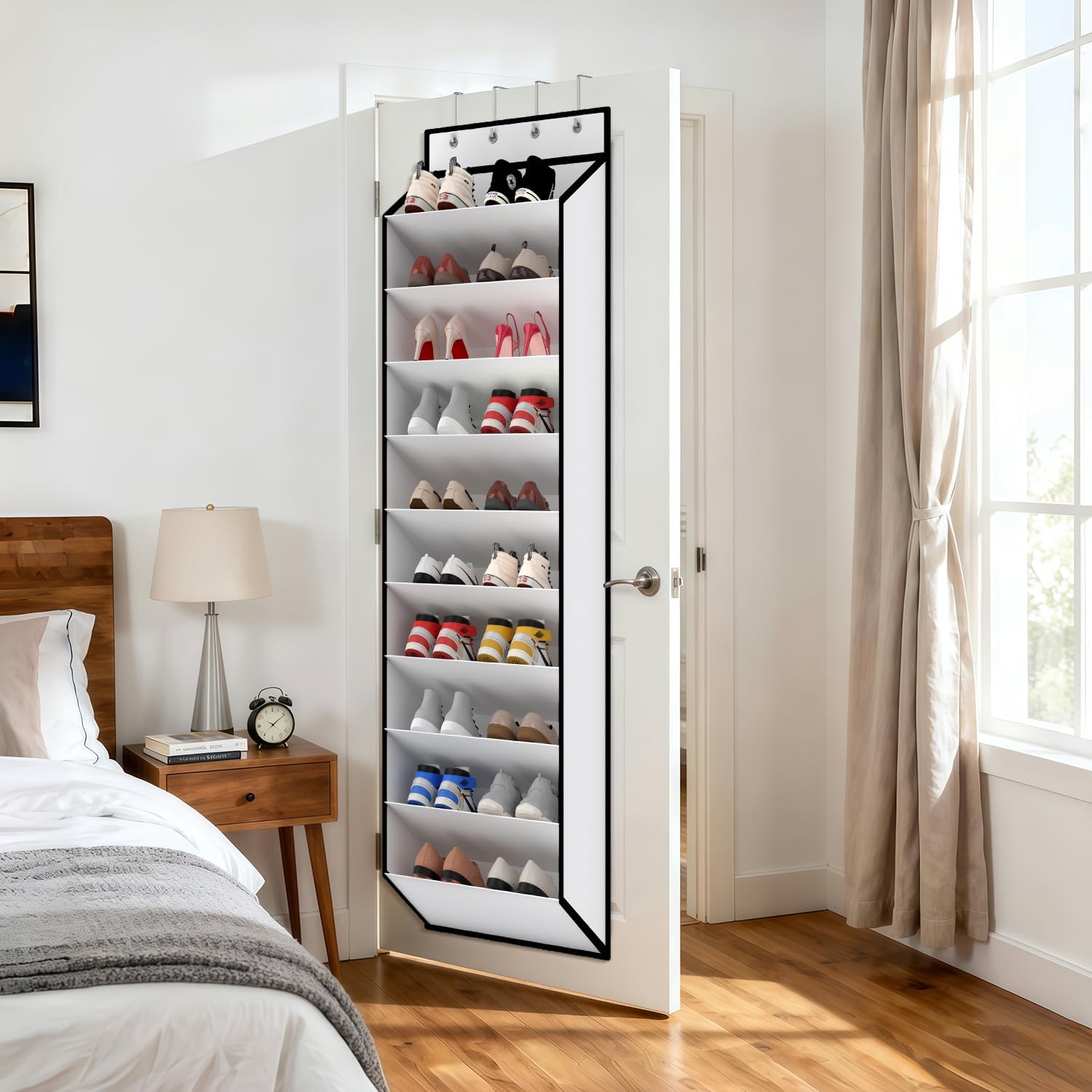10 Tiers White Over Door Shoe Organizer Storage, Hanging Shoe Holder for Door with Large Deep Pockets, Fit 20-30 Pairs Shoe Rack for Sneakers, Boots. White