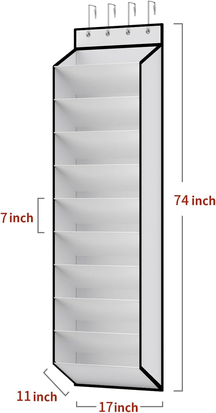 10 Tiers White Over Door Shoe Organizer Storage, Hanging Shoe Holder for Door with Large Deep Pockets, Fit 20-30 Pairs Shoe Rack for Sneakers, Boots. White
