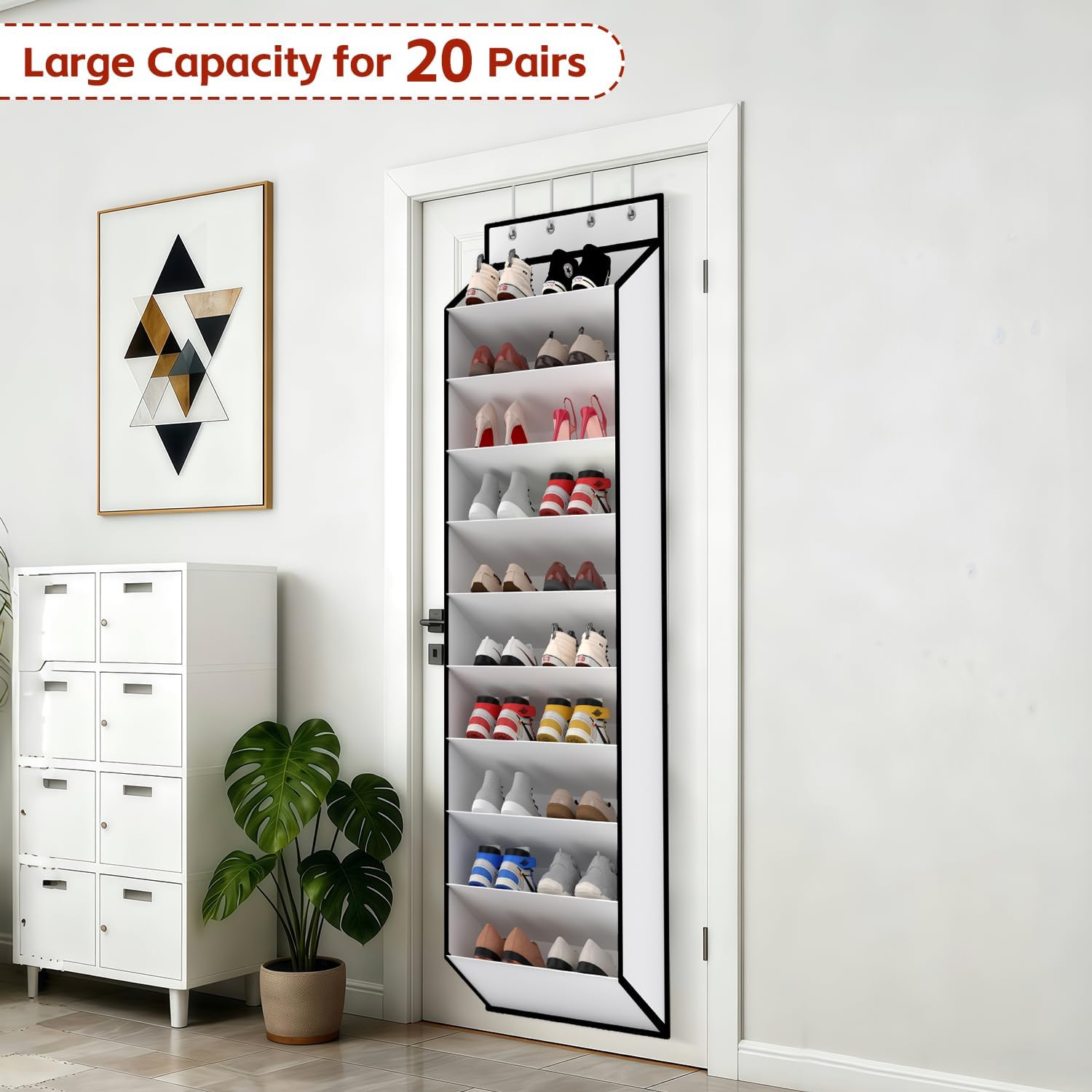 10 Tiers White Over Door Shoe Organizer Storage, Hanging Shoe Holder for Door with Large Deep Pockets, Fit 20-30 Pairs Shoe Rack for Sneakers, Boots. White