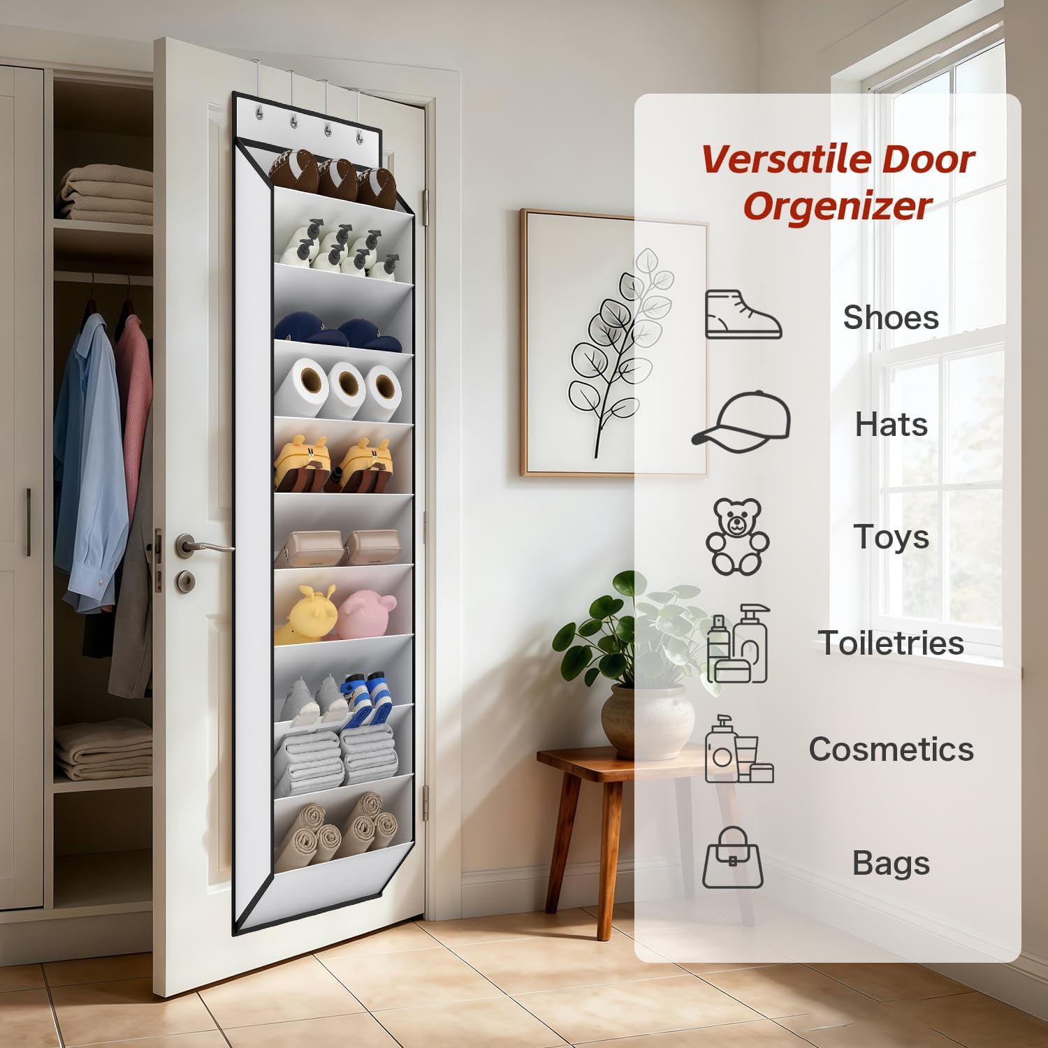 10 Tiers White Over Door Shoe Organizer Storage, Hanging Shoe Holder for Door with Large Deep Pockets, Fit 20-30 Pairs Shoe Rack for Sneakers, Boots. White